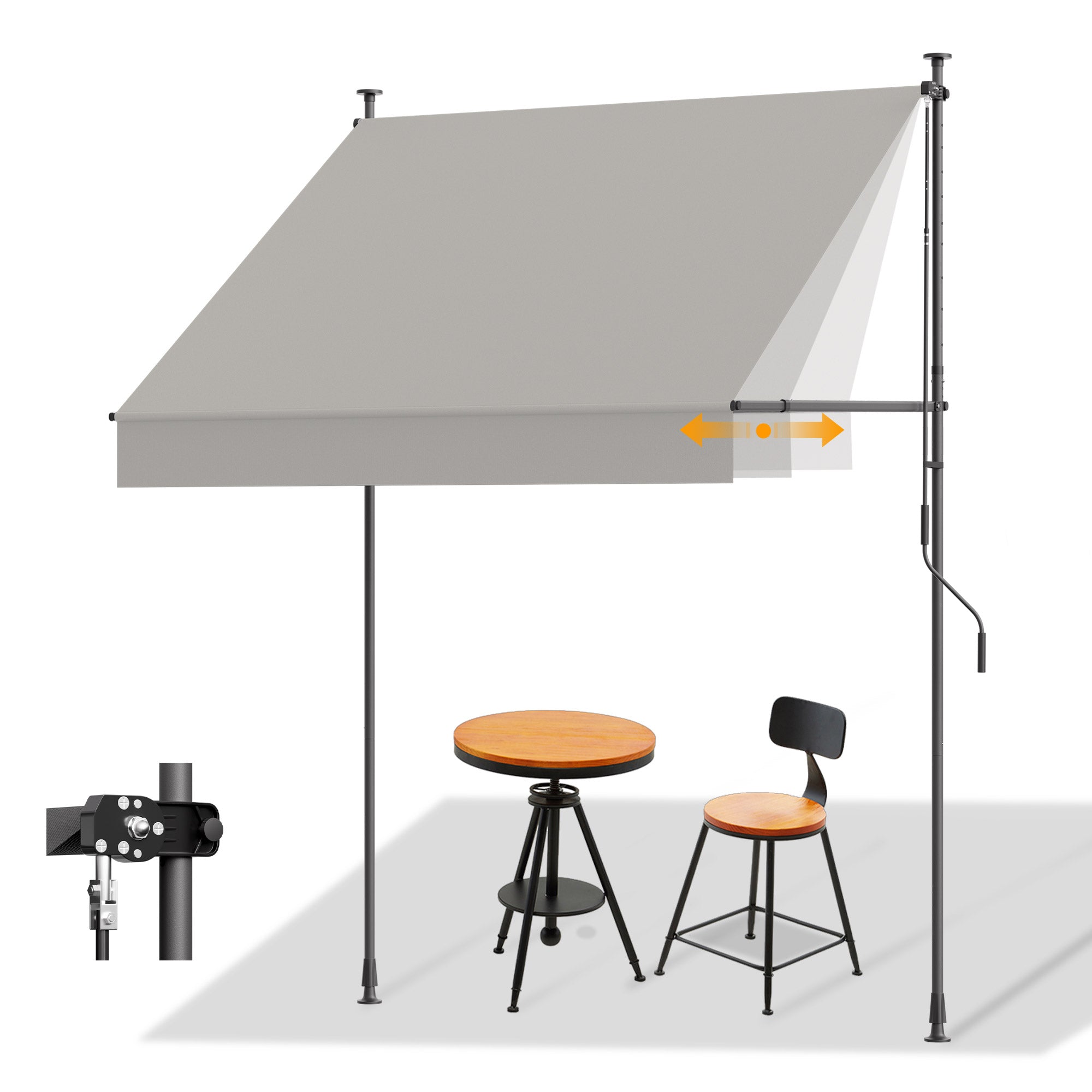 Einziehbare Klemmmarkise für Balkon mit Handkurbel manuell