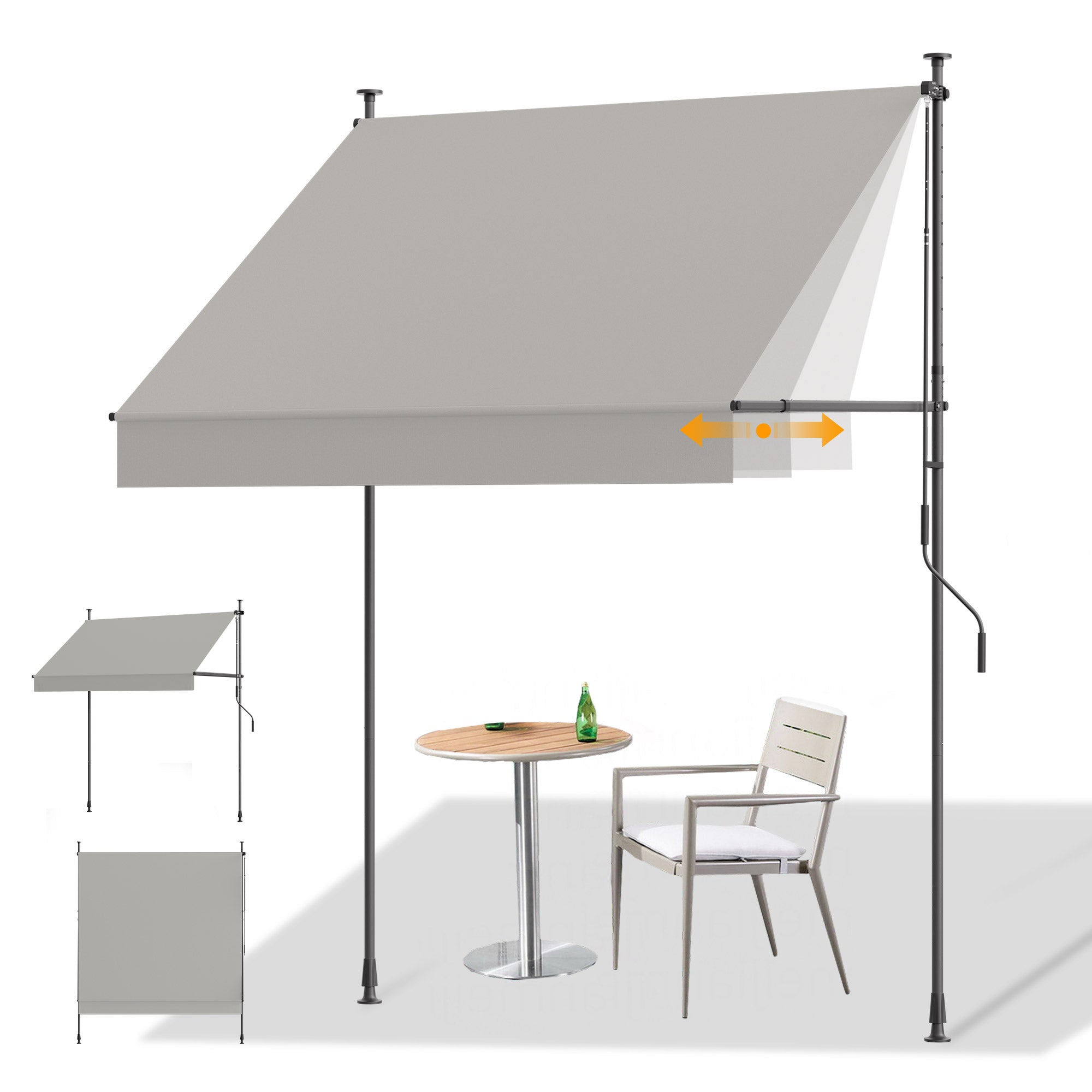 Einziehbare Klemmmarkise für Balkon mit Handkurbel manuell