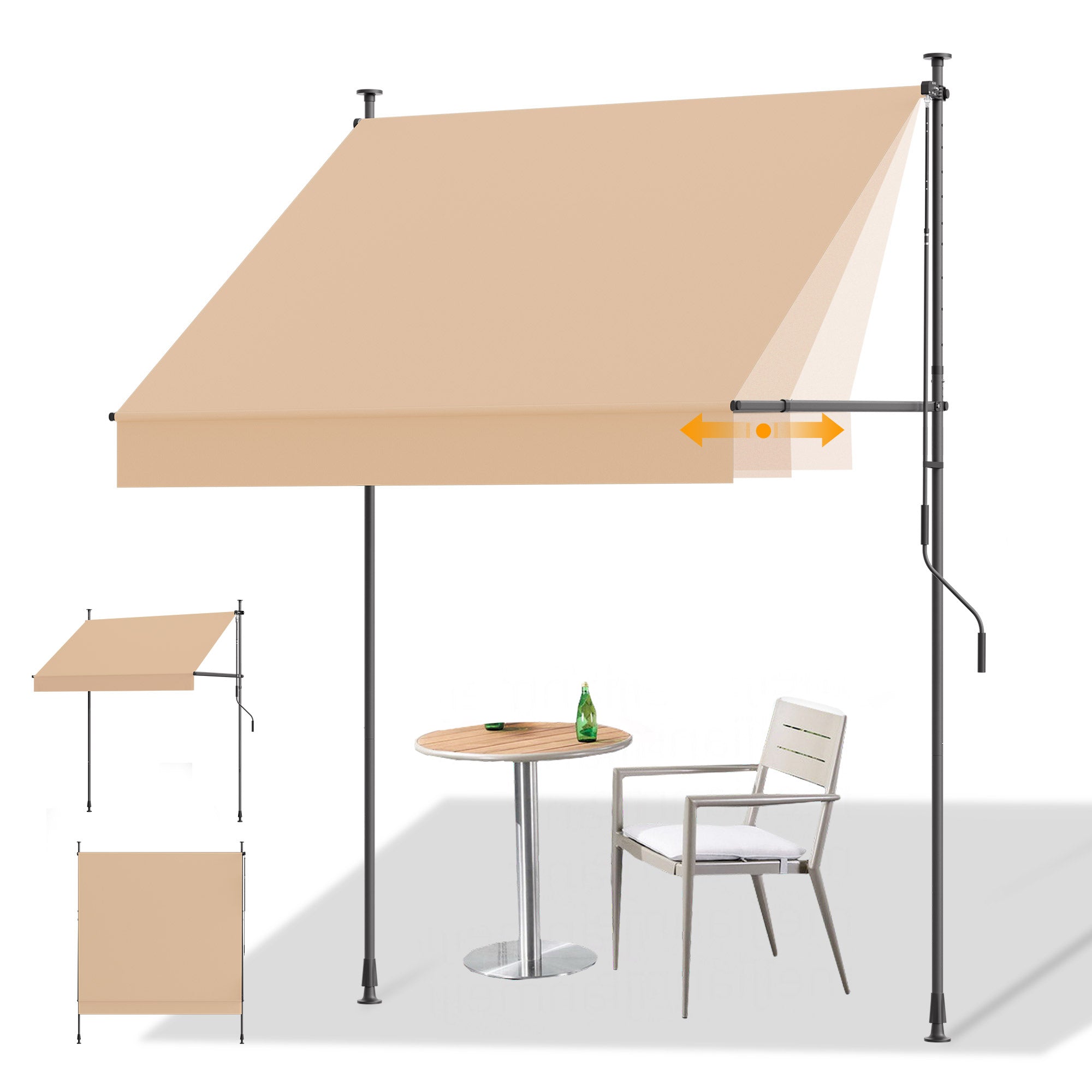 Einziehbare Klemmmarkise für Balkon mit Handkurbel manuell