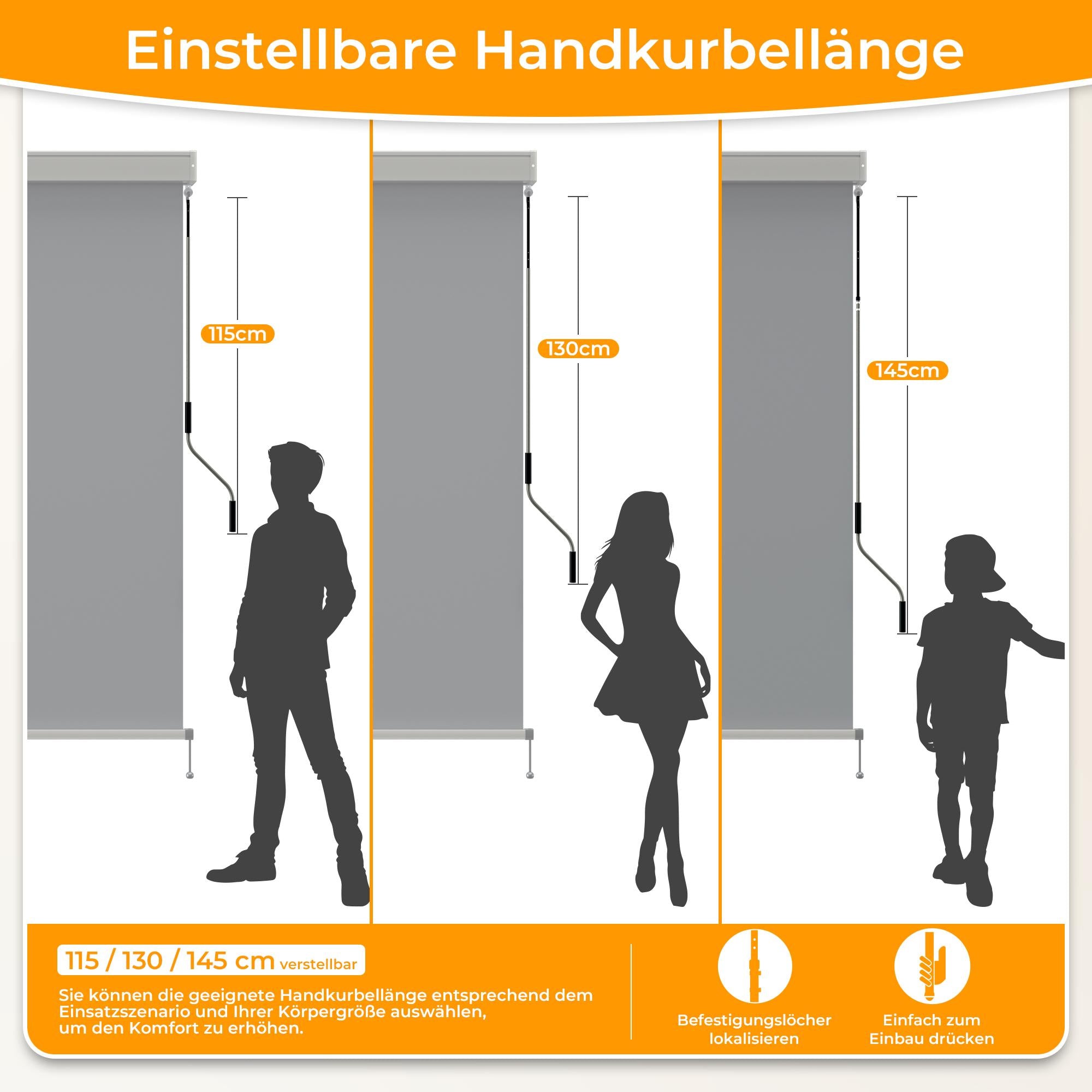 HOMEDEMO Senkrechtmarkise 140x250cm mit Alu-Kassette & einstellbarer Handkurbel