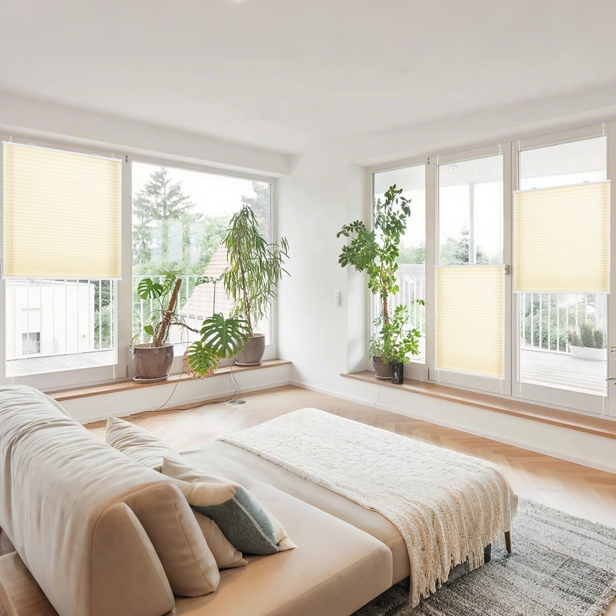 HOMEDEMO Plissee Klemmfix ohne Bohren Jalousien Creme, Plisseerollo mit Klemmträger, lichtdurchlässig Faltrollo mit Sicht- und Sonnenschutz, blickdichte Jalousie für Fenster & Tür