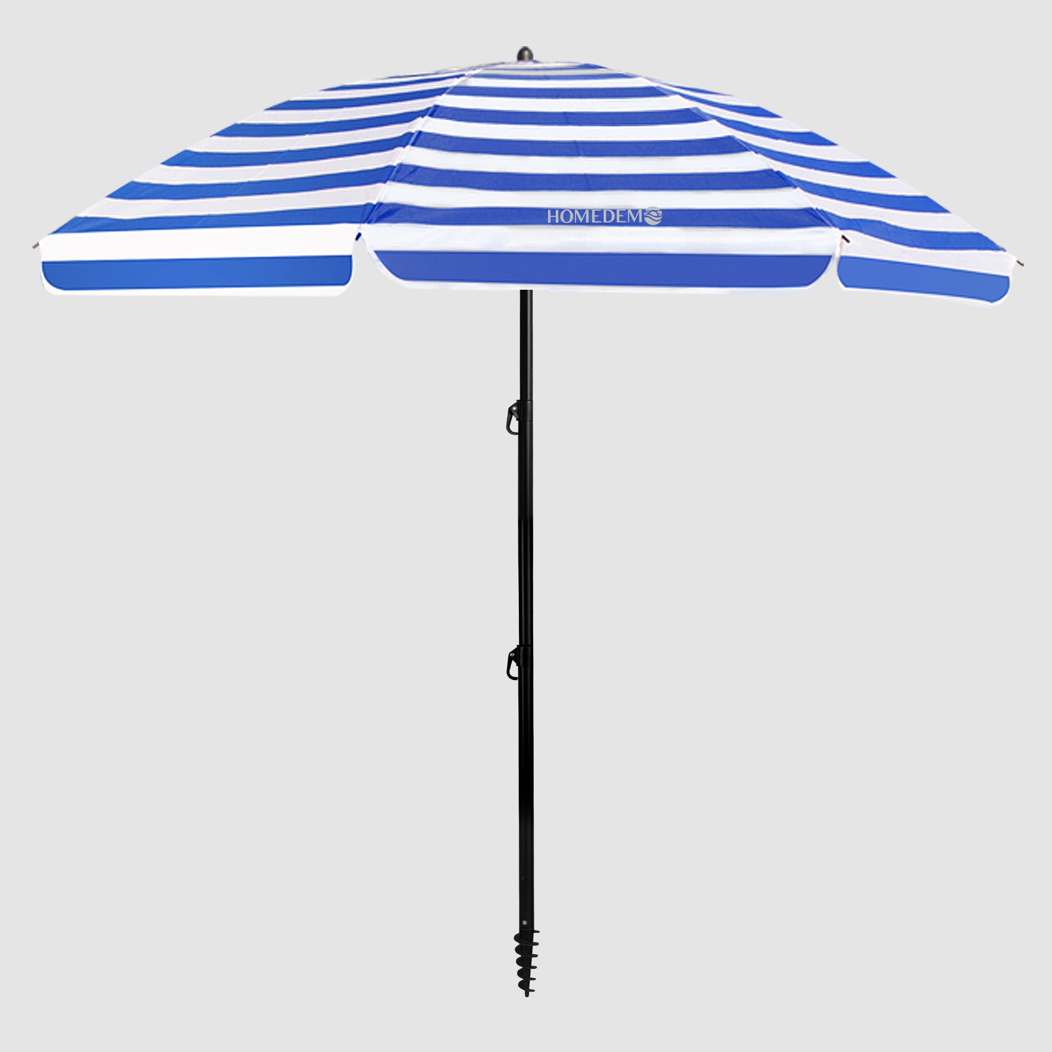 Blue-White Stripes coloured, high quality, sturdy, front unfolding, foldable beach umbrella.