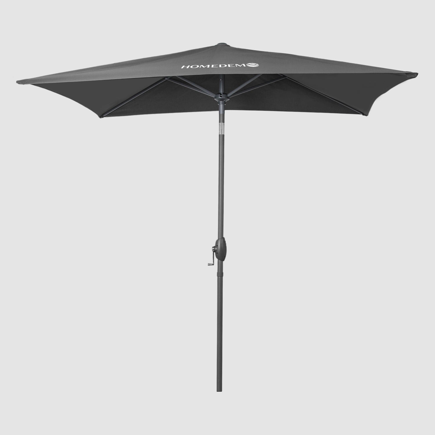 The Rectangular Patio Parasol Umbrella in black, seen from the front, with the umbrella fully opened to reveal the underside and the entire surface.
