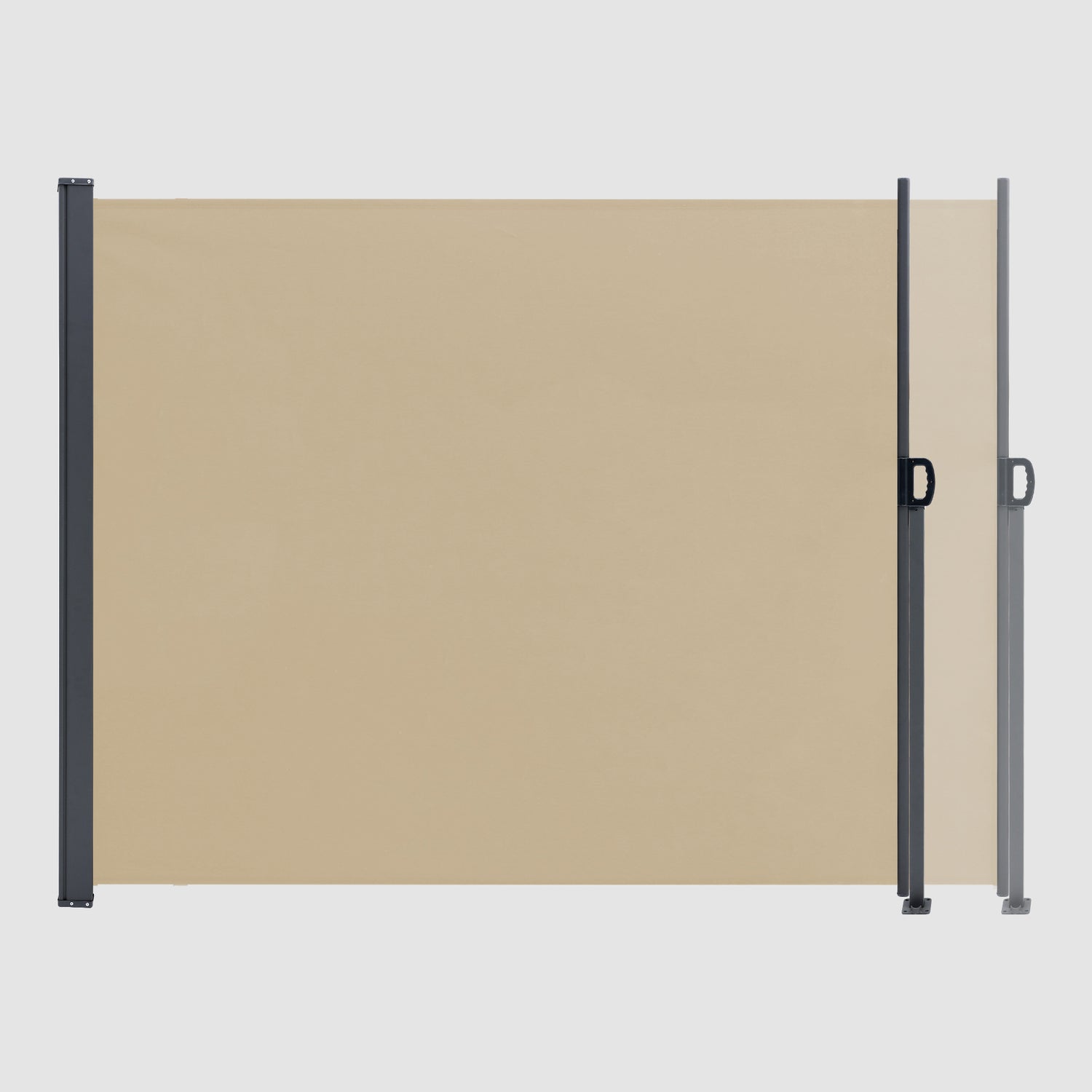 Khaki Extendible Side Pull Awning fully open from the front