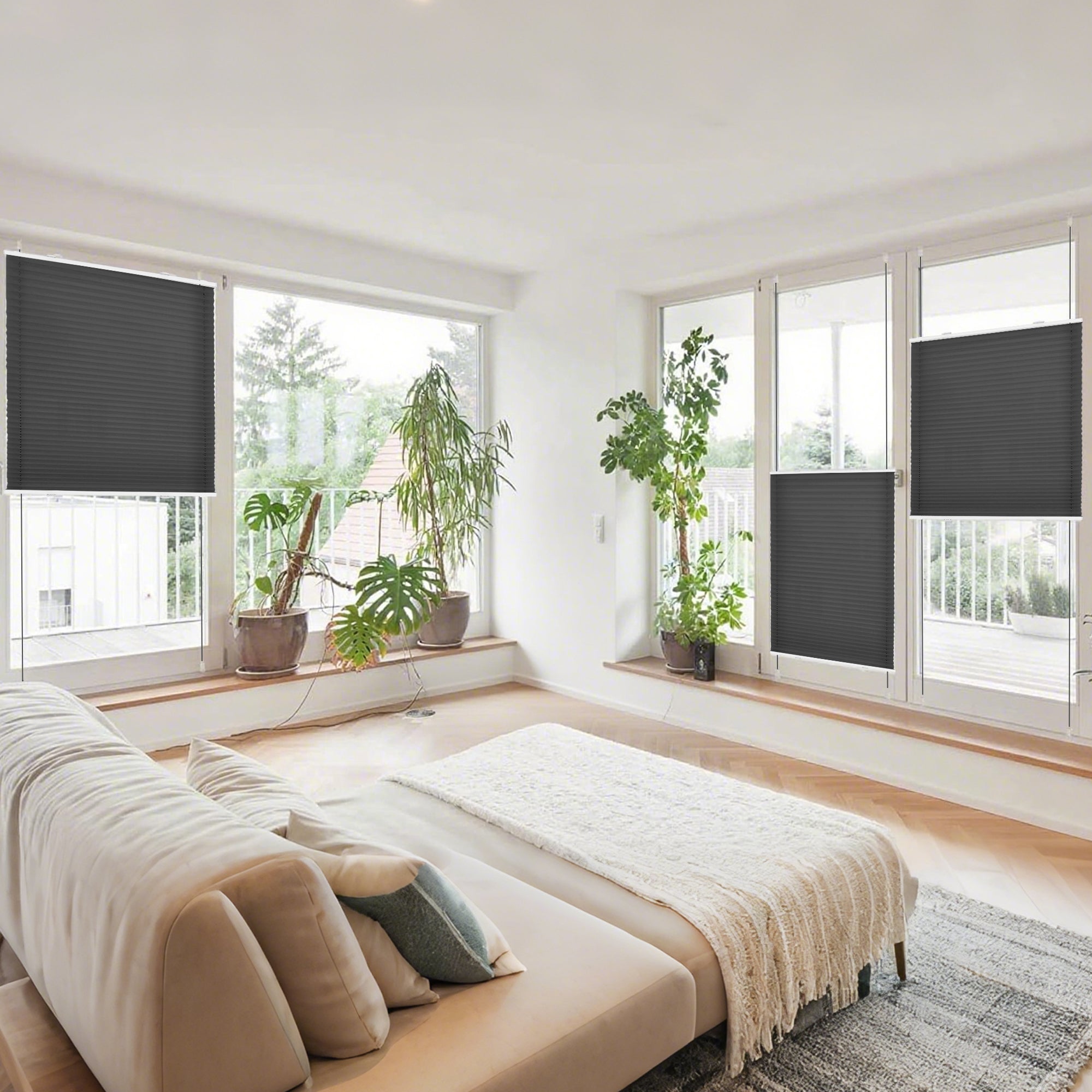 HOMEDEMO Plissee Klemmfix ohne Bohren Jalousien Anthrazit, Plisseerollo mit Klemmträger, lichtdurchlässig Faltrollo mit Sicht- und Sonnenschutz, blickdichte Jalousie für Fenster & Tür