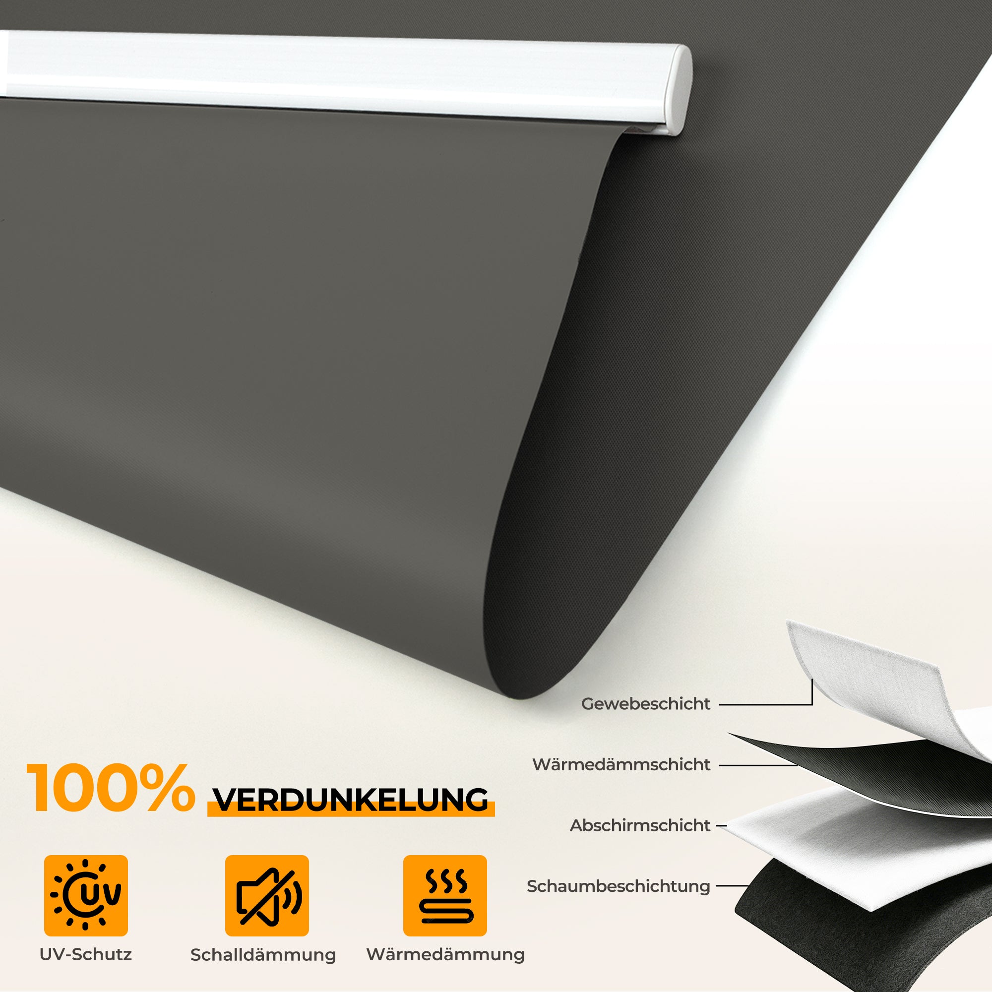 HOMEDEMO M132 Wiederaufladbares elektrisches Verdunkelungsrollo mit Motor & Fernbedienung, Alexa kompatibles Smart Klemmfix Rollo ohne Bohren auch zur festen Montage, Sonnenschutz und Sichtschutz Fensterrollo Innen in Dunkelgrau
