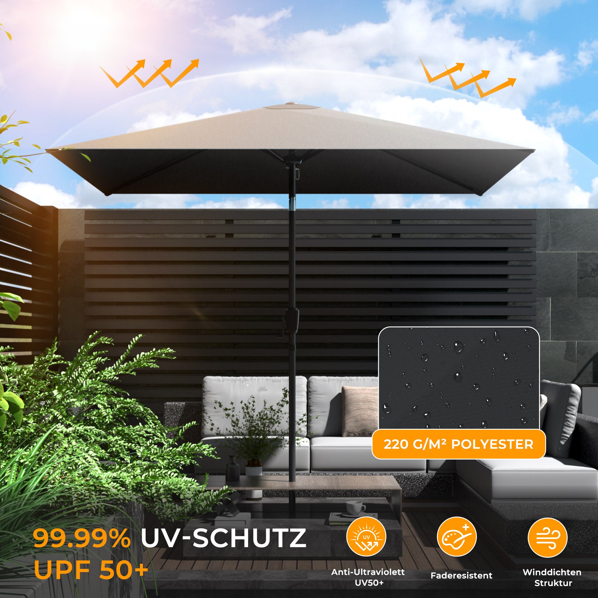 HOMEDEMO Rechteckig Sonnenschirm Groß Stabil Marktschirm
