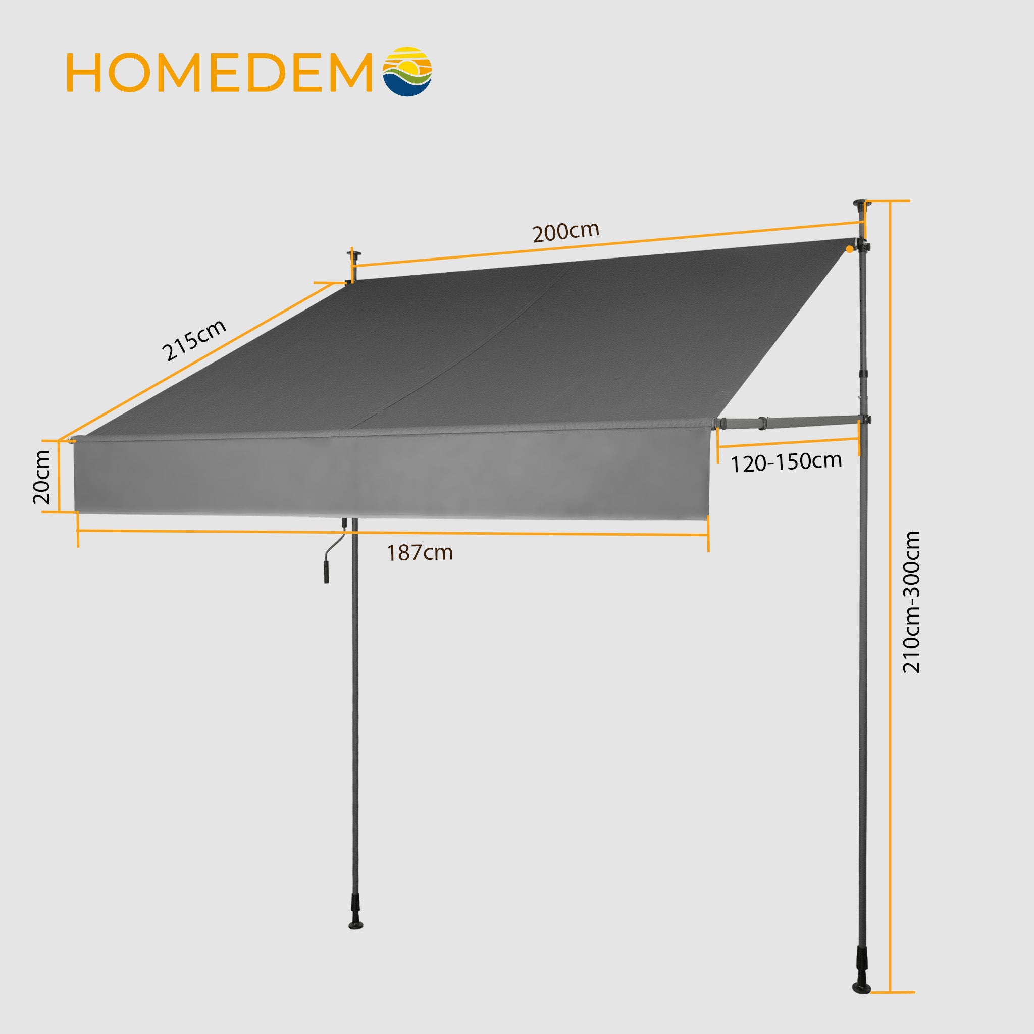 Einziehbare Klemmmarkise für Balkon mit Handkurbel manuell