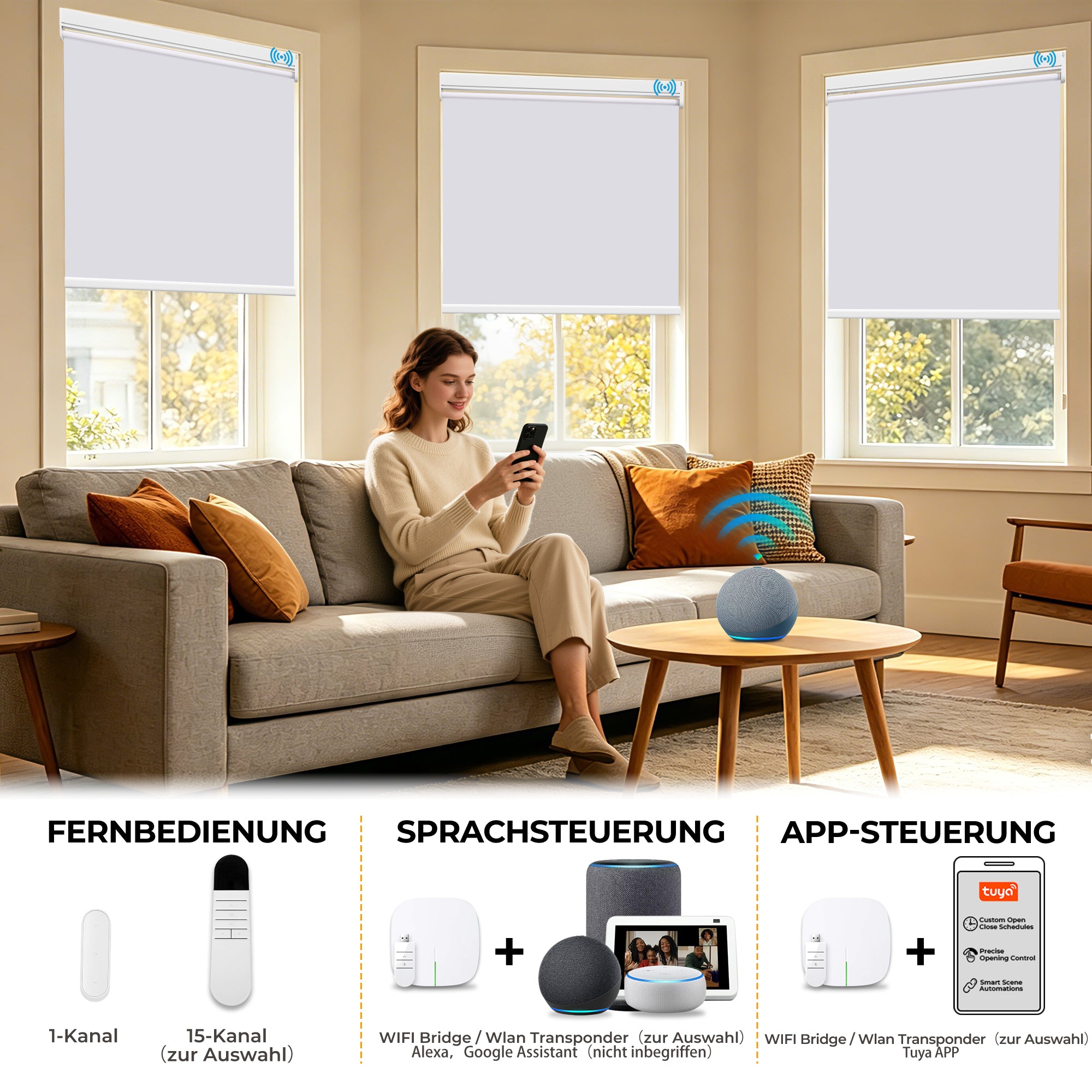 Elektrisches Rollo M100 Motorrollo silberbeschichtet vollverdunkelnd wärmedämmend Fensterrollo mit Funkmotor für Schlafzimmer Wohnzimmer Büro