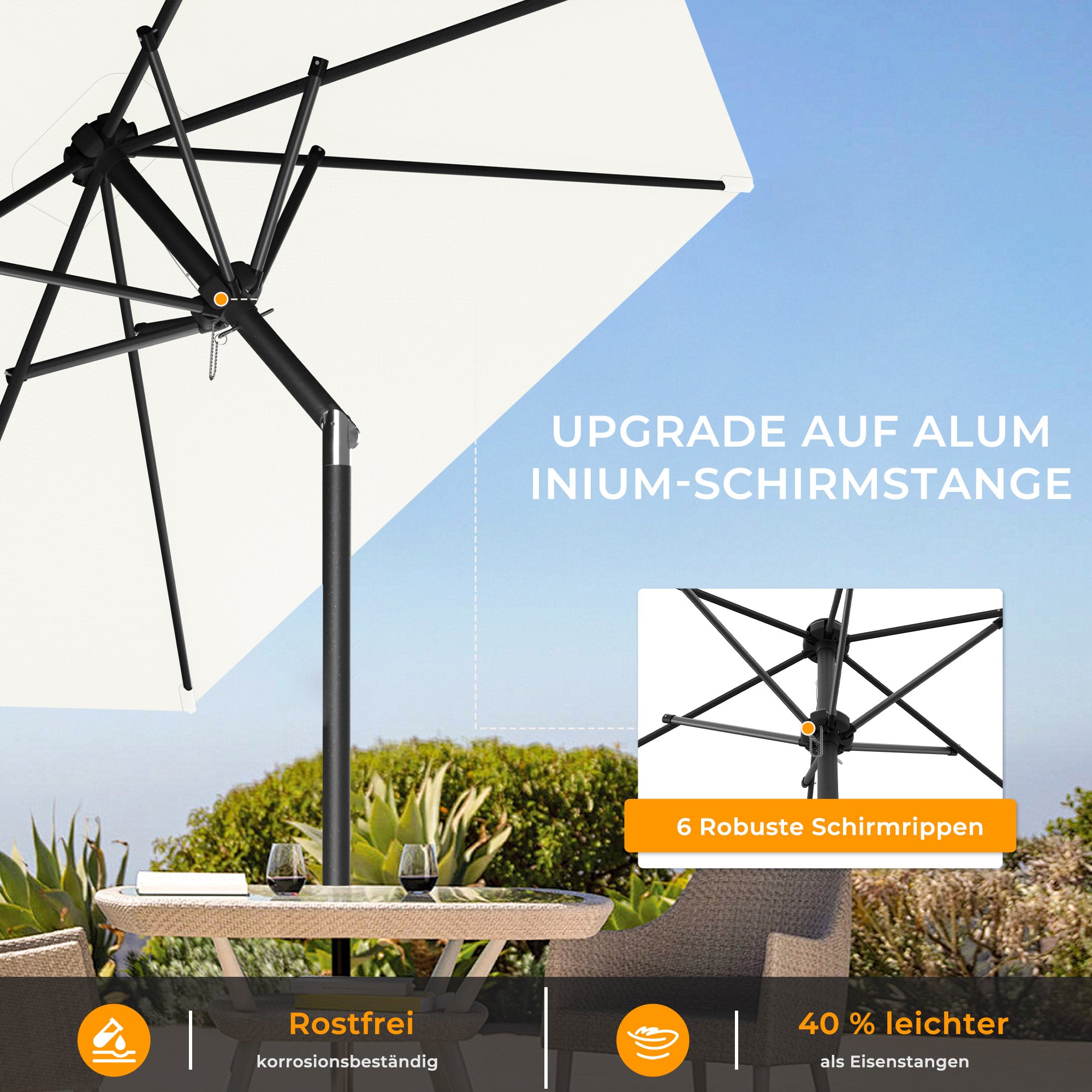 HOMEDEMO Rechteckiger Aluminium Gartenschirm