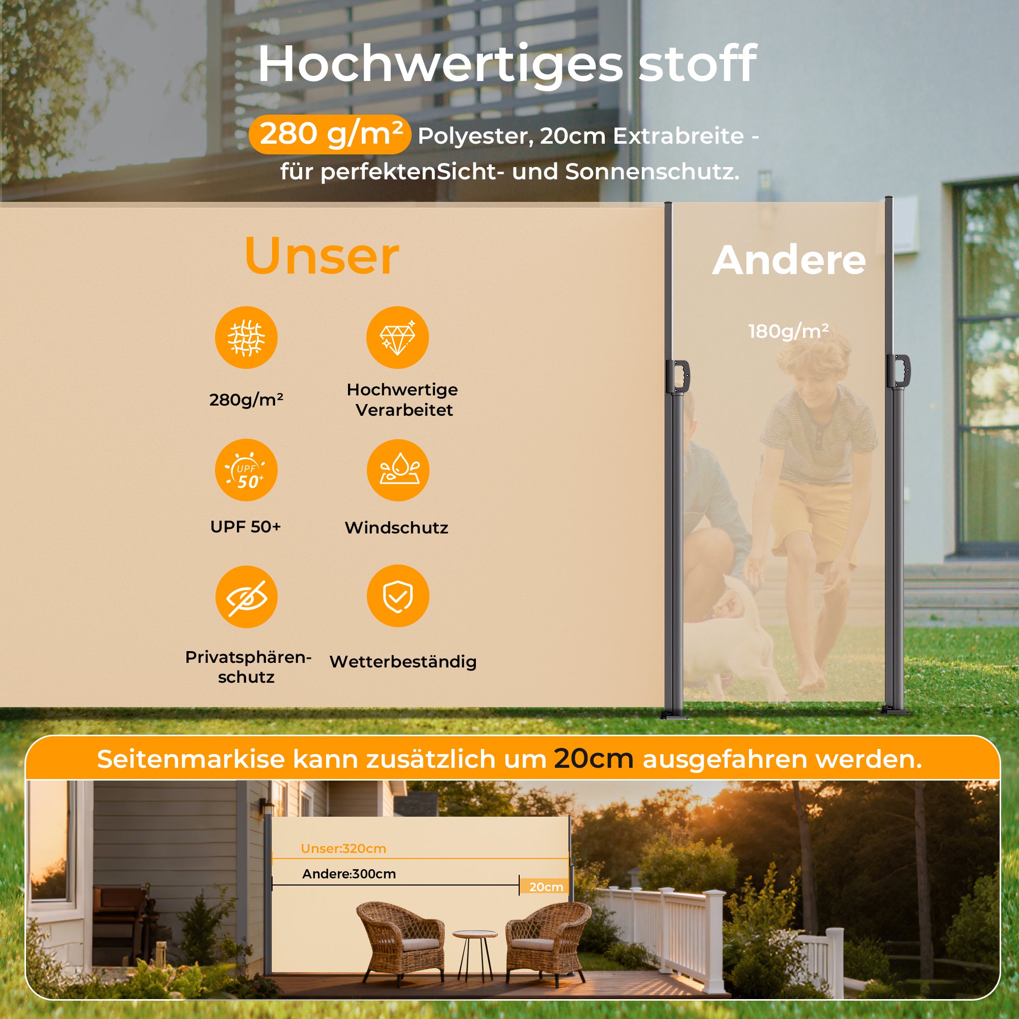 HOMEDEMO Alu-Seitenmarkise ausziehbar