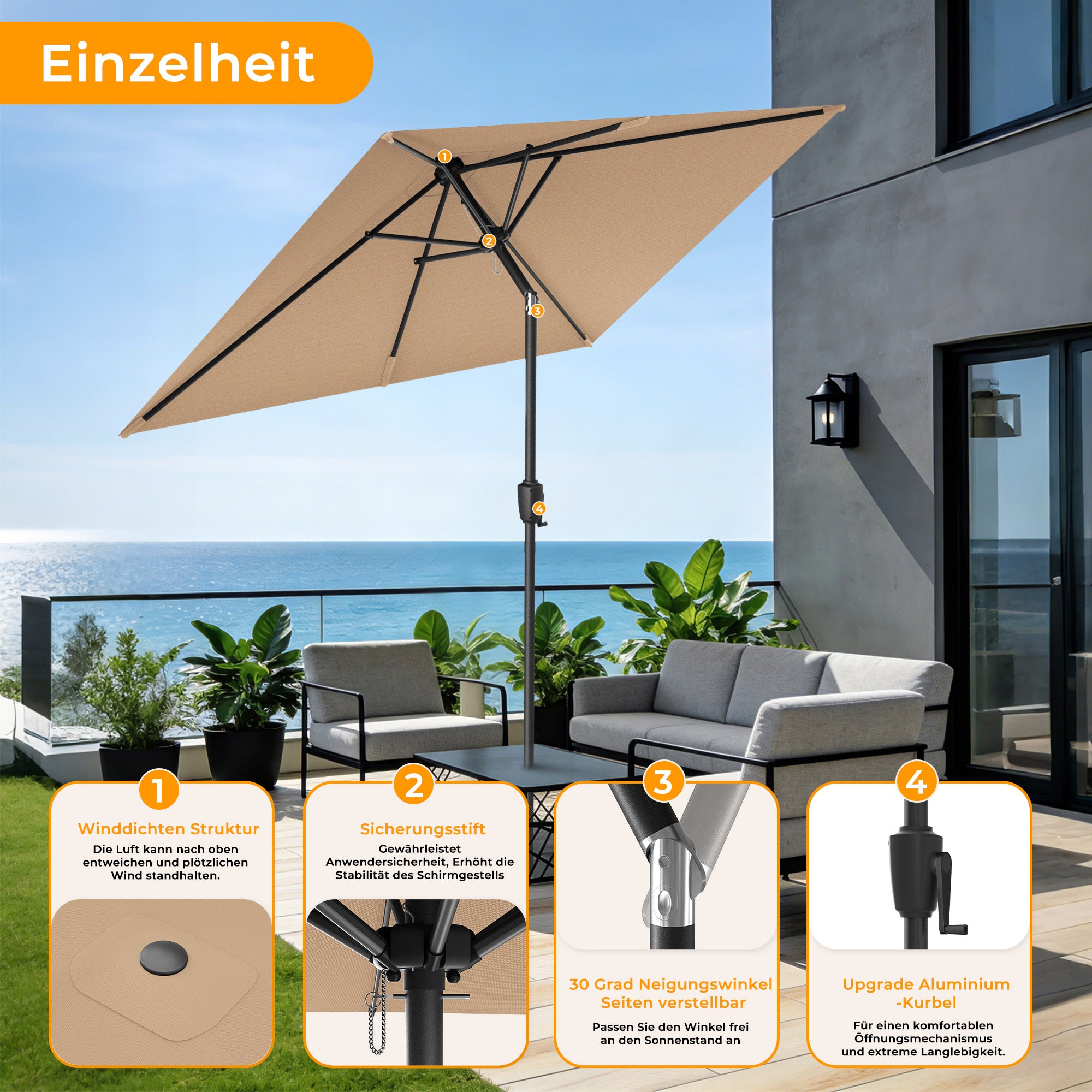 HOMEDEMO Rechteckiger Aluminium Gartenschirm