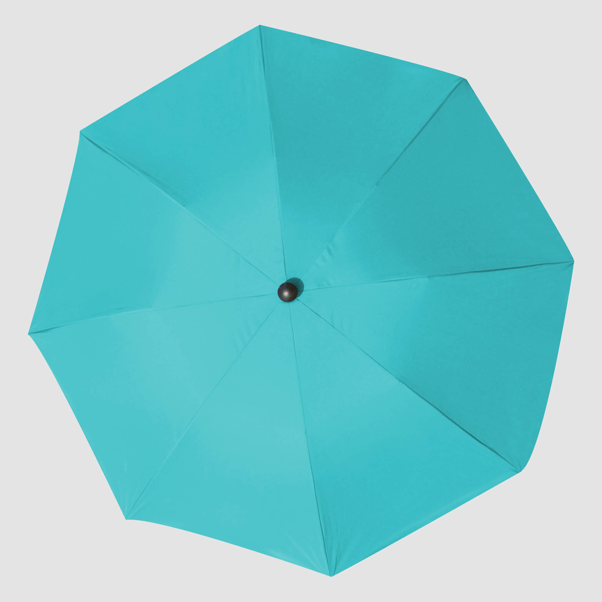High-quality, durable Turquoise beach umbrellas Overhead view shows the entire umbrella and the black cap