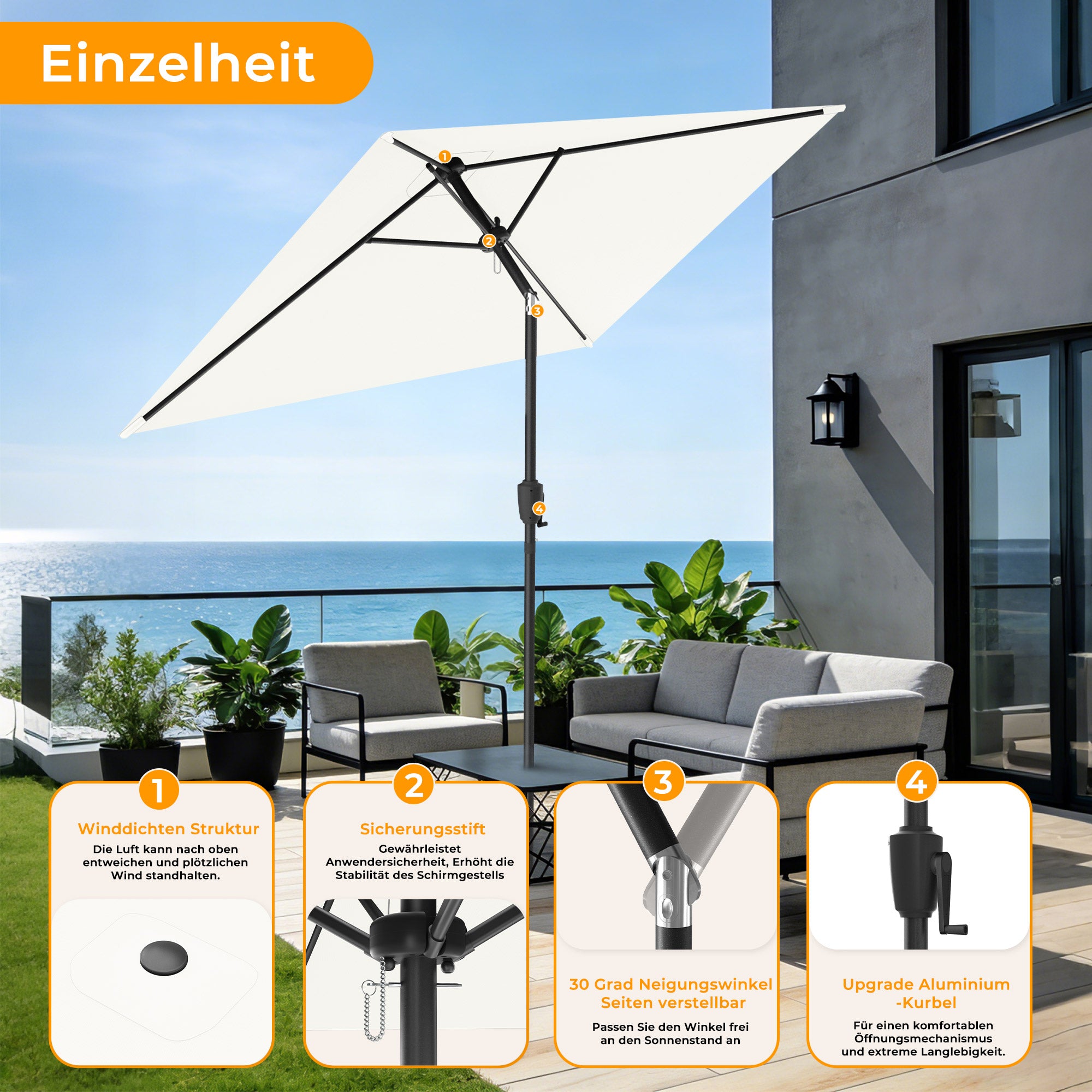 HOMEDEMO Rechteckig Sonnenschirm Groß Stabil Marktschirm