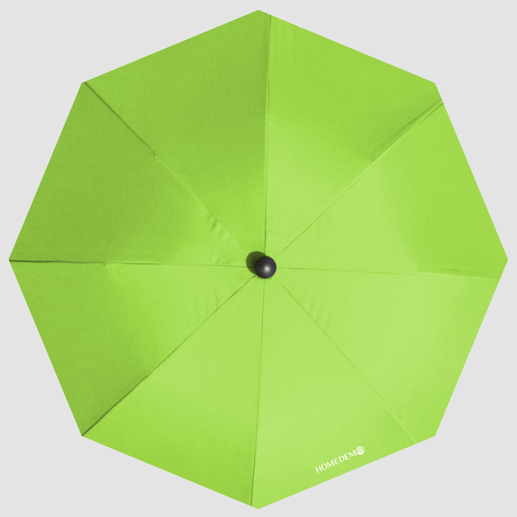 High-quality, durable Apple Green beach umbrella Top view shows the entire umbrella and the black cap.