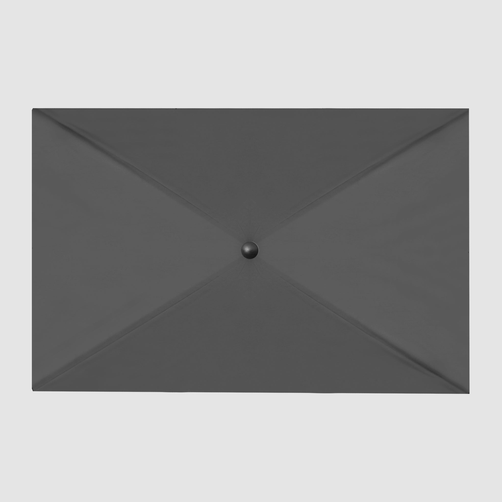 Rectangular Patio Parasol Umbrella in black with the entire top of the umbrella visible when the umbrella is opened from above.