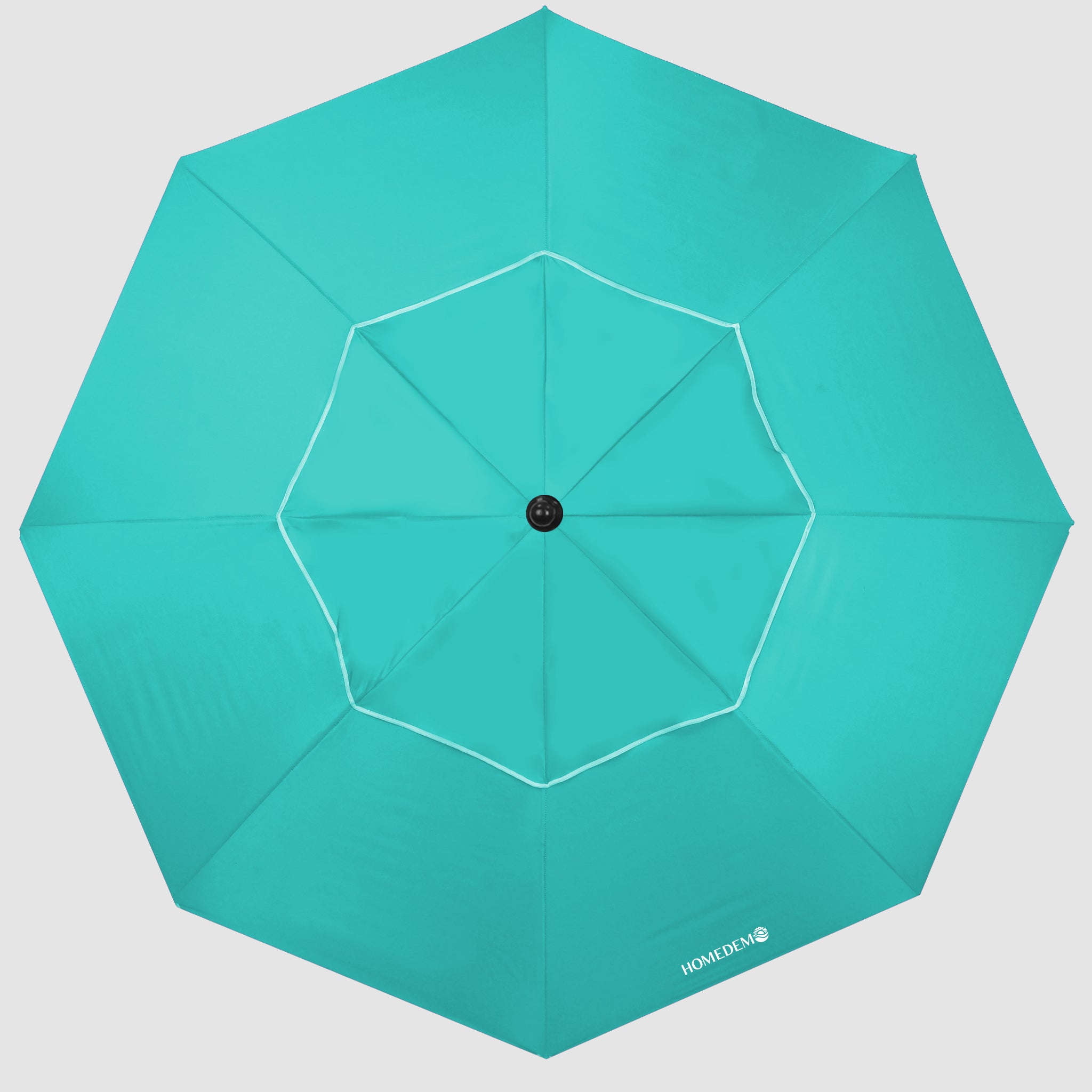 High-quality, durable Turquoise collapsible beach umbrella, the entire umbrella as seen from the view from above