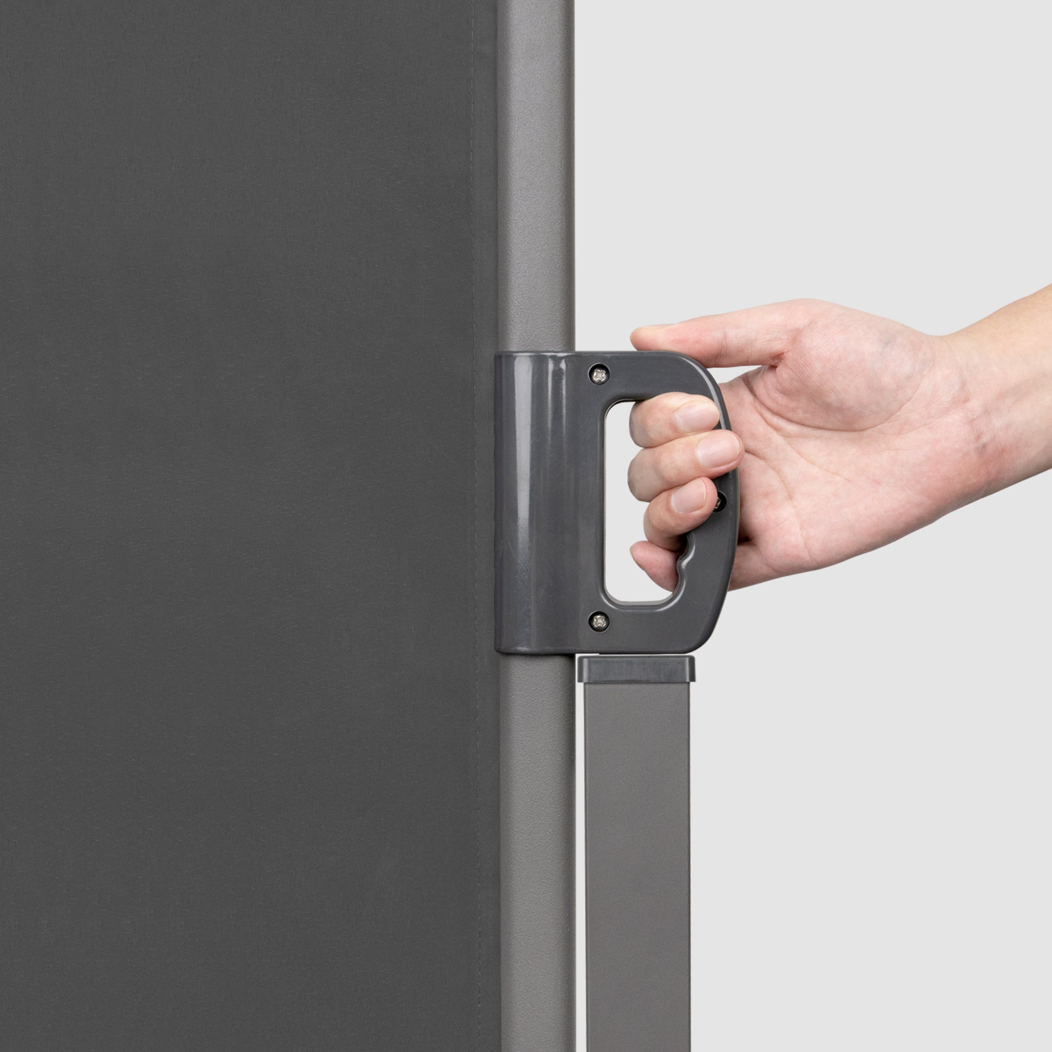 Enlarged hand-pulled grey-black handle