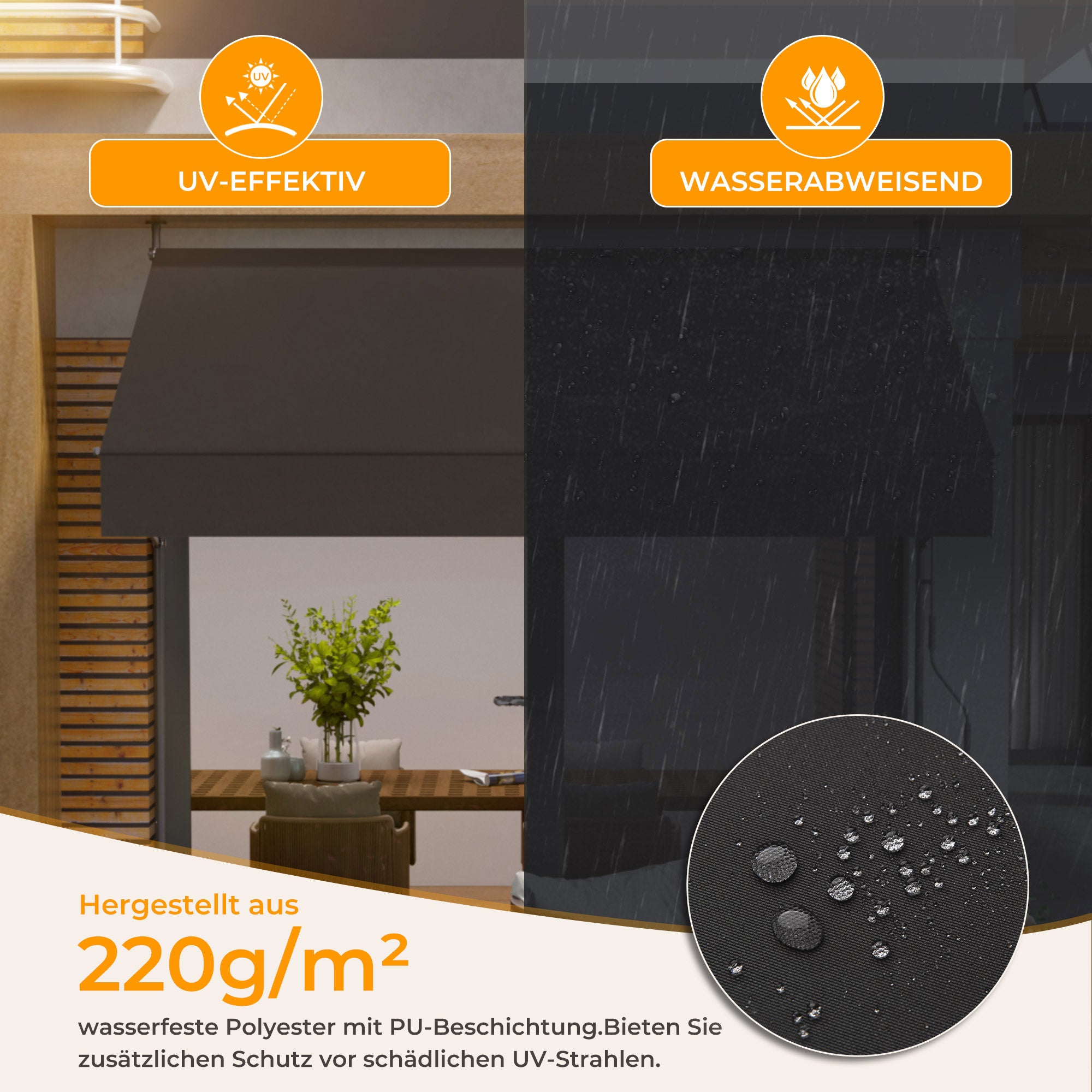 Einziehbare Klemmmarkise für Balkon mit Handkurbel manuell