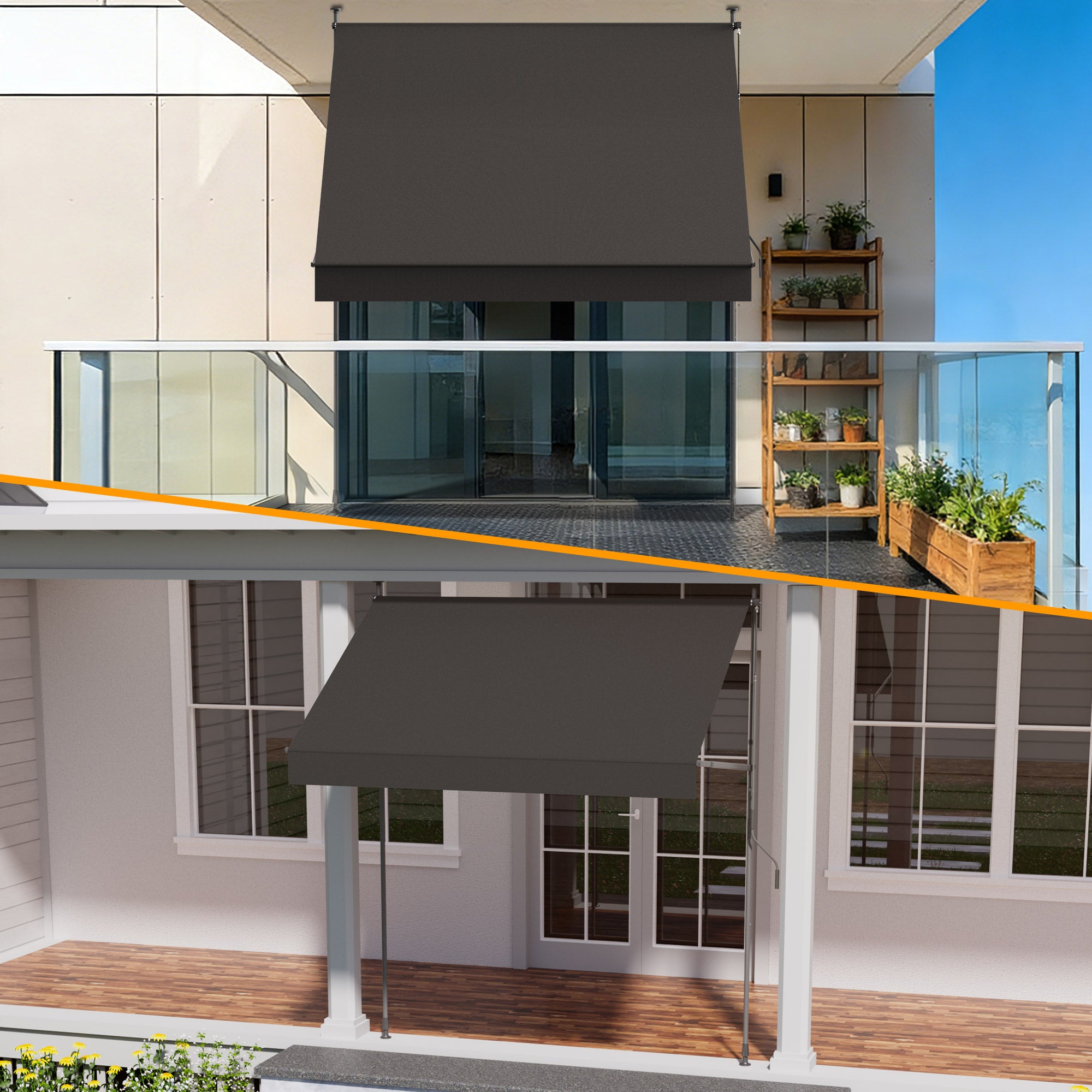 Einziehbare Klemmmarkise für Balkon mit Handkurbel manuell