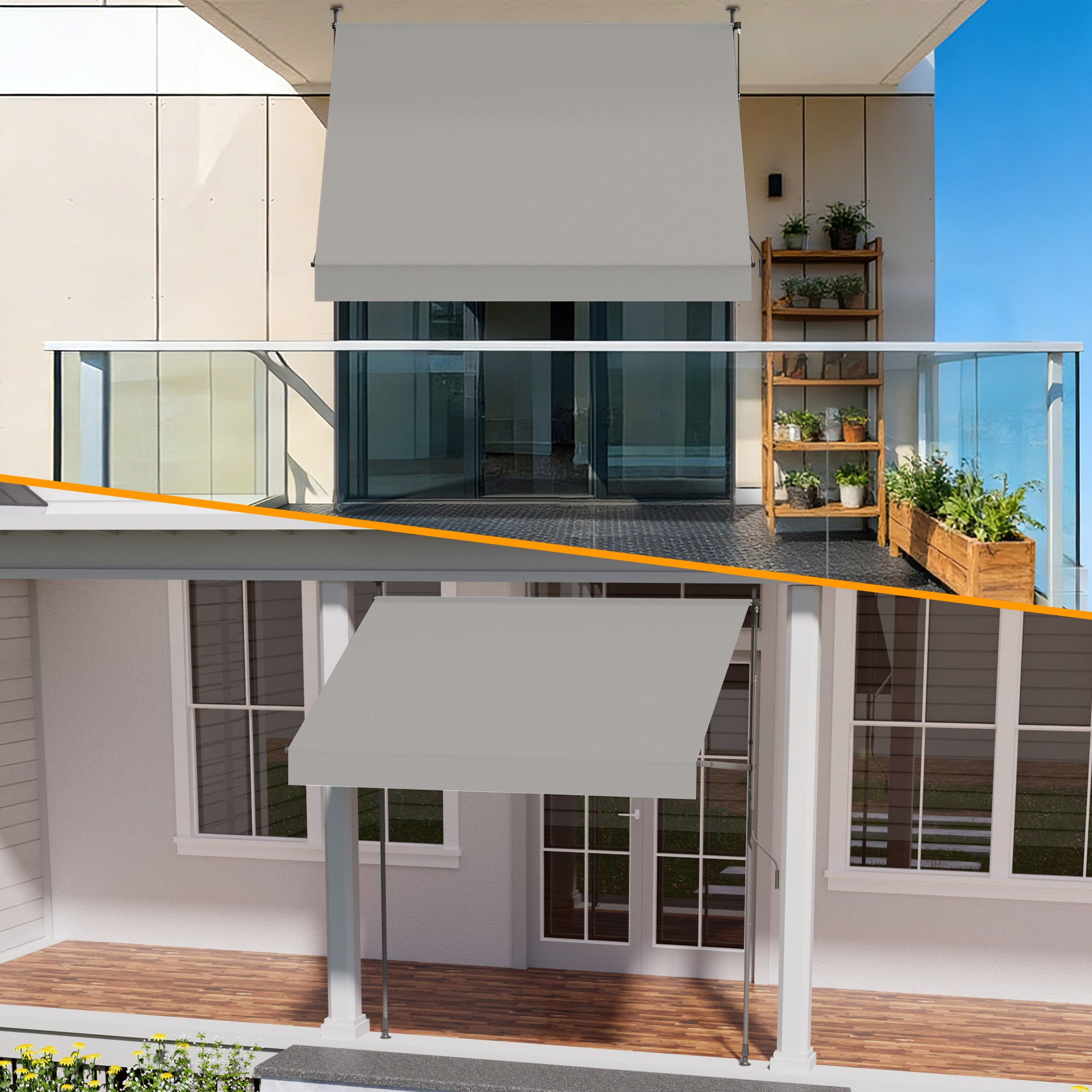 Einziehbare Klemmmarkise für Balkon mit Handkurbel manuell