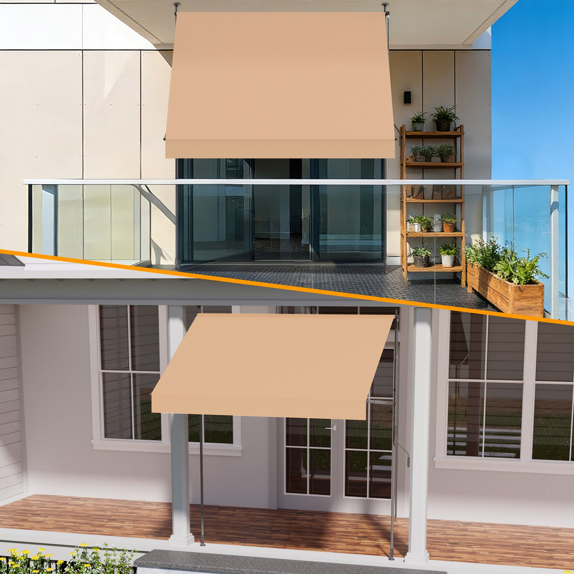 Einziehbare Klemmmarkise für Balkon mit Handkurbel manuell