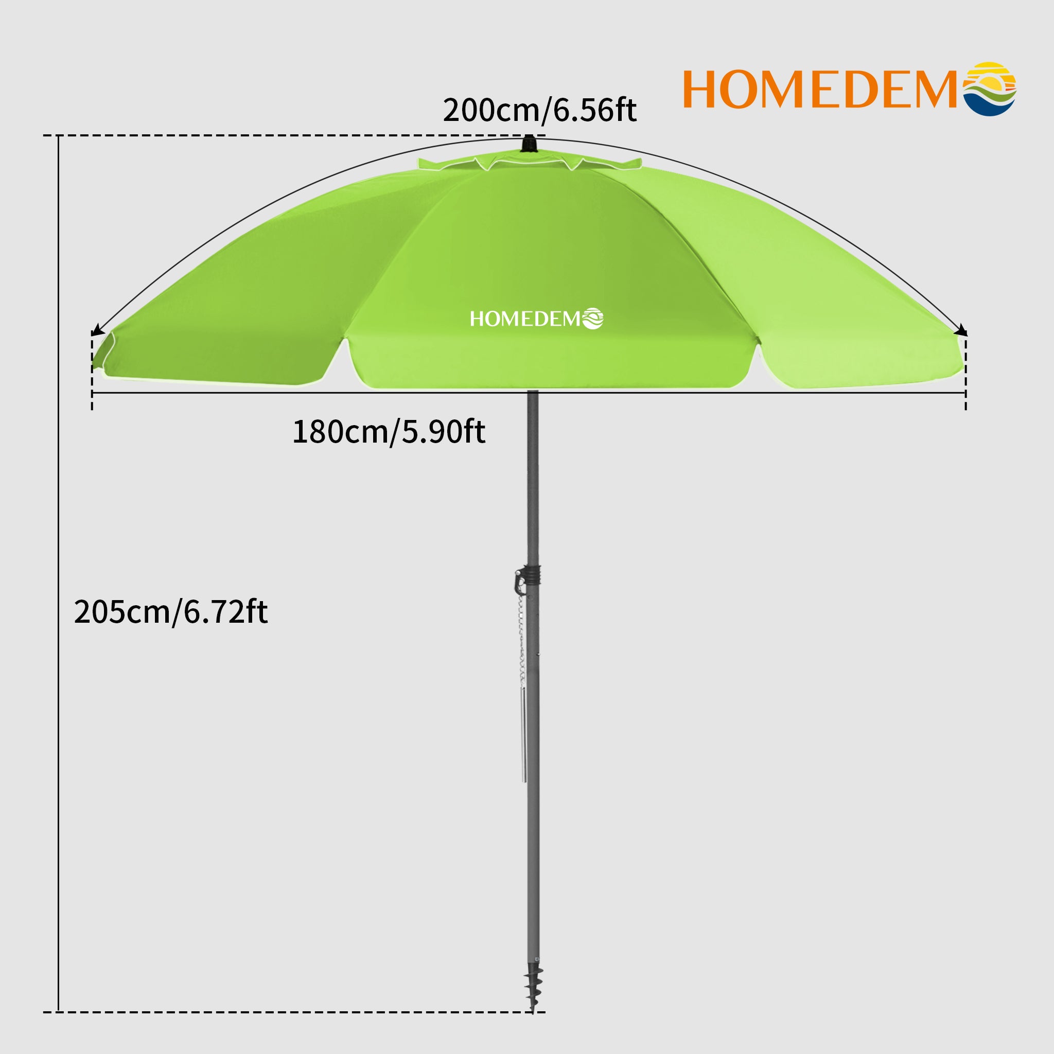 High-quality, durable Apple Green Stripes beach umbrella 205 cm high, 200 cm curved surface, 180 cm diameter