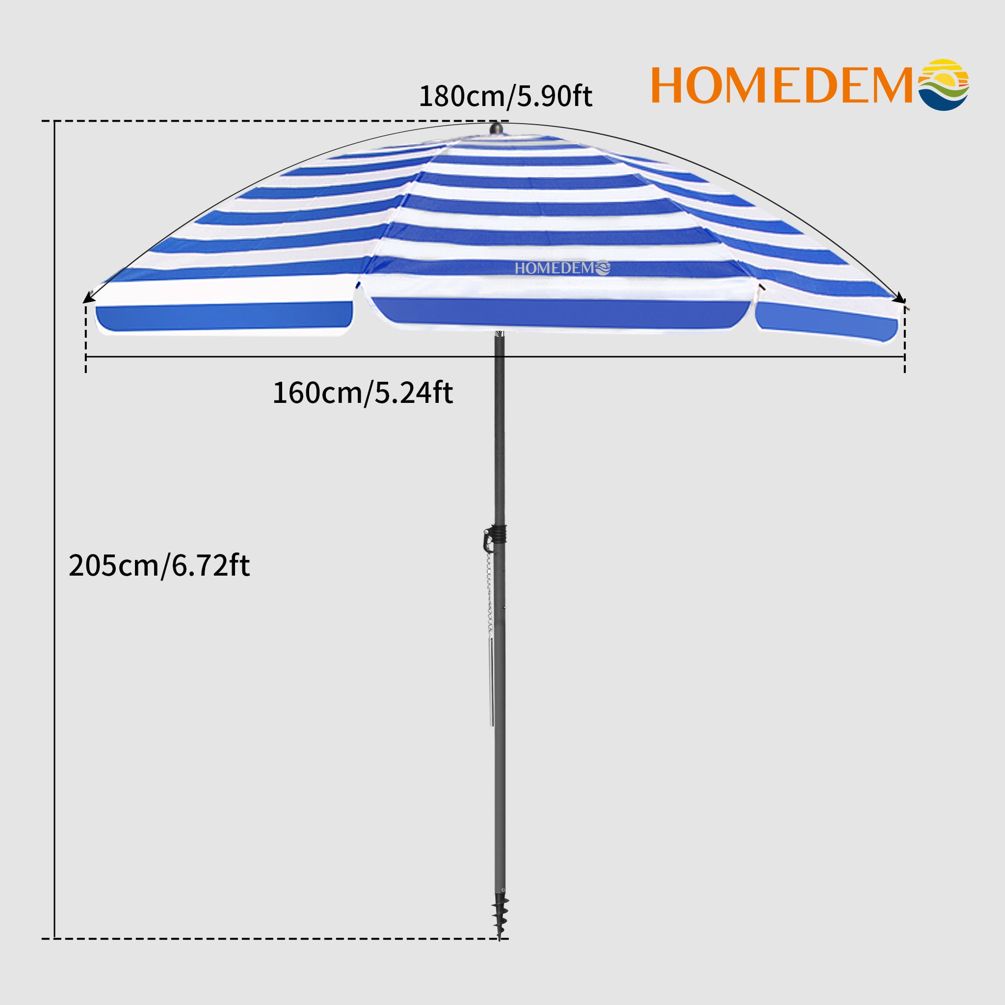 ality, durable Blue-White Stripes beach umbrella 205 cm high, 180 cm curved surface, 160 cm diameter