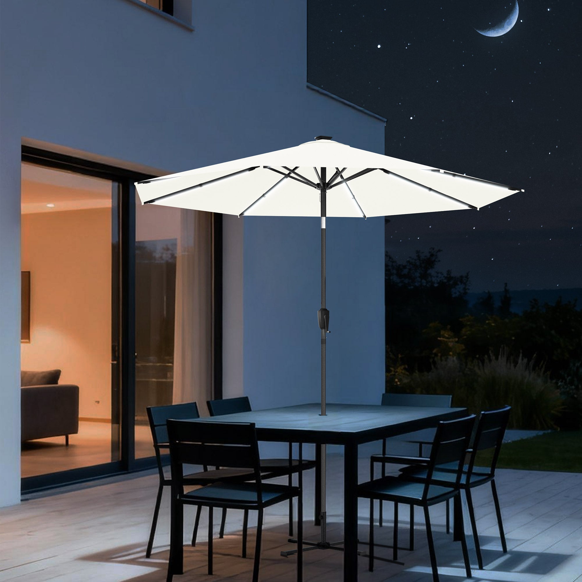 HOMEDEMO Groß Garten Sonnenschirme mit Kurbel und LED-Licht