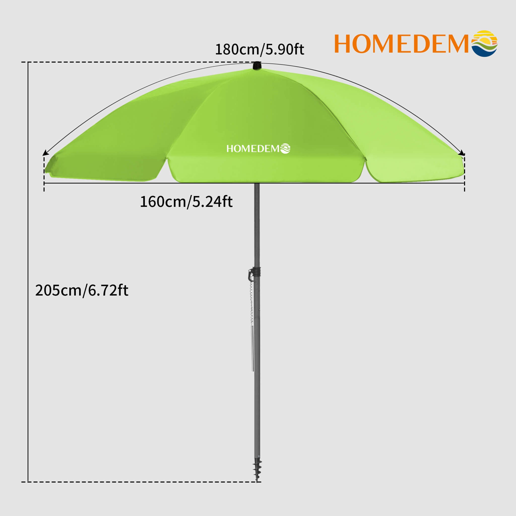 High-quality, durable Apple Green Stripes beach umbrella 205 cm high, 180 cm curved surface, 160 cm diameter