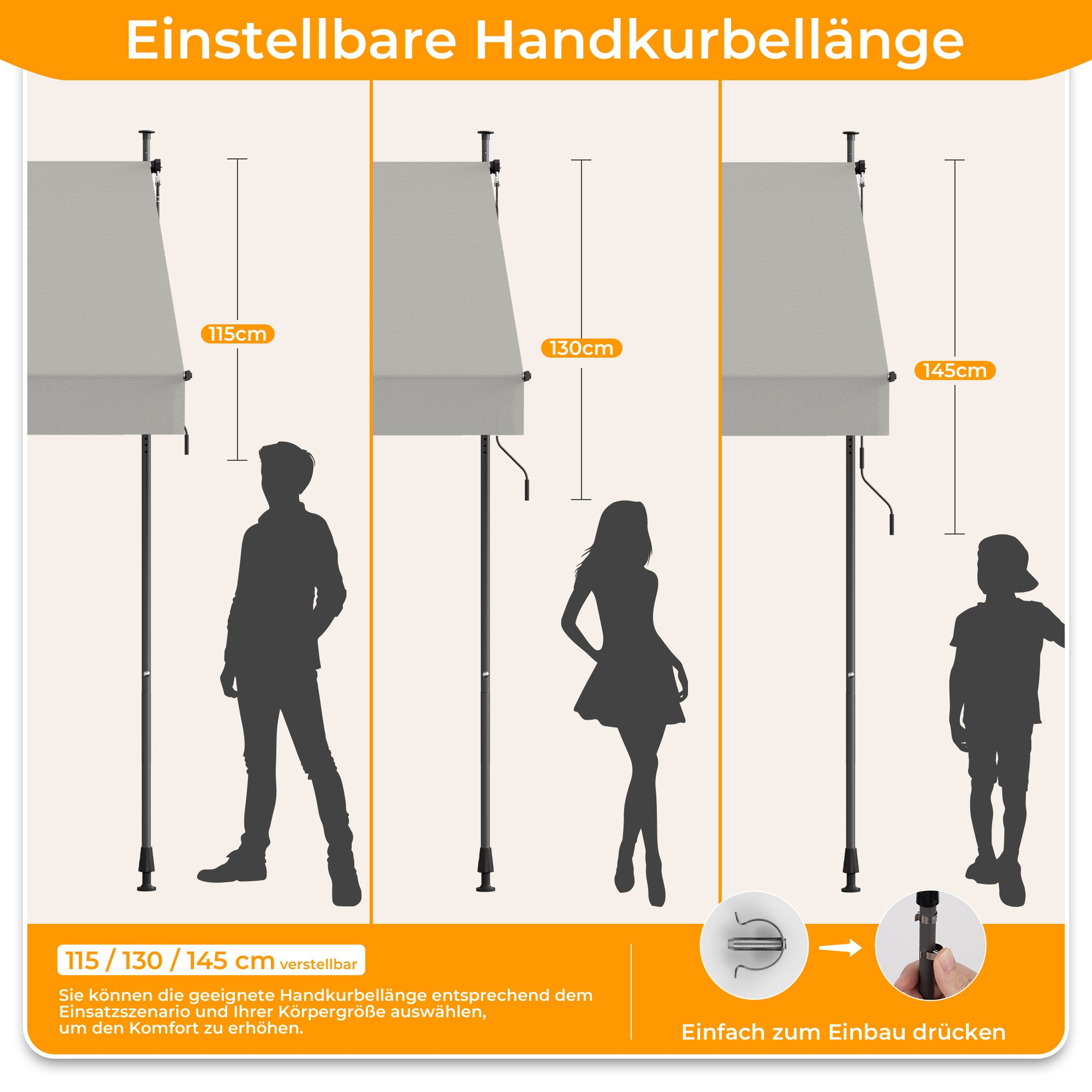 HOMEDEMO Klemmmarkise mit einstellbarer Handkurbel