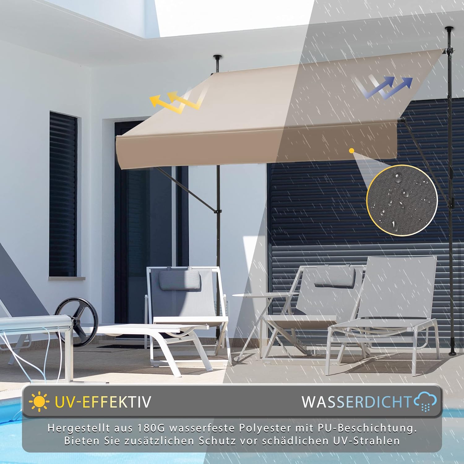 Klemmmarkise für Balkon mit Handkurbel manuell