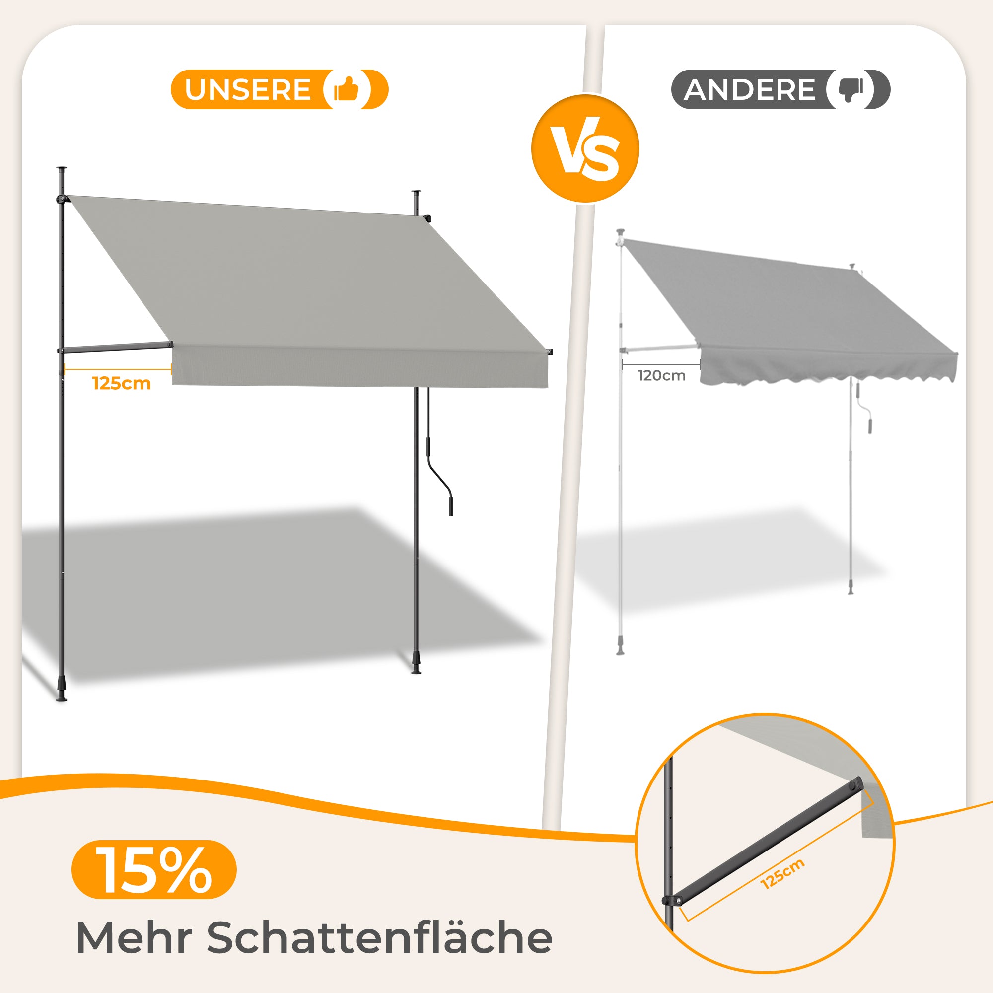 HOMEDEMO Klemmmarkise mit einstellbarer Handkurbel