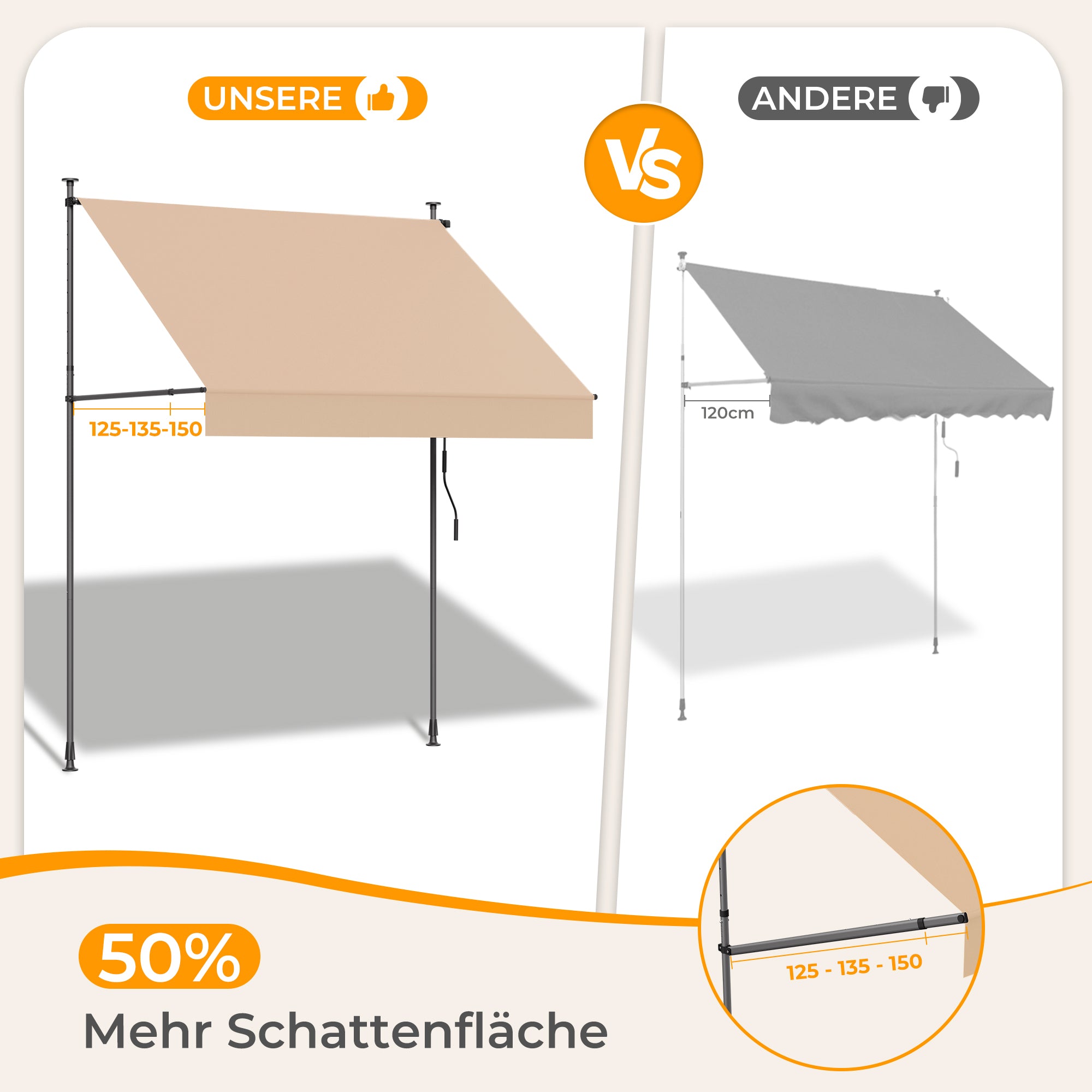 HOMEDEMO Klemmmarkise mit einstellbarer Handkurbel