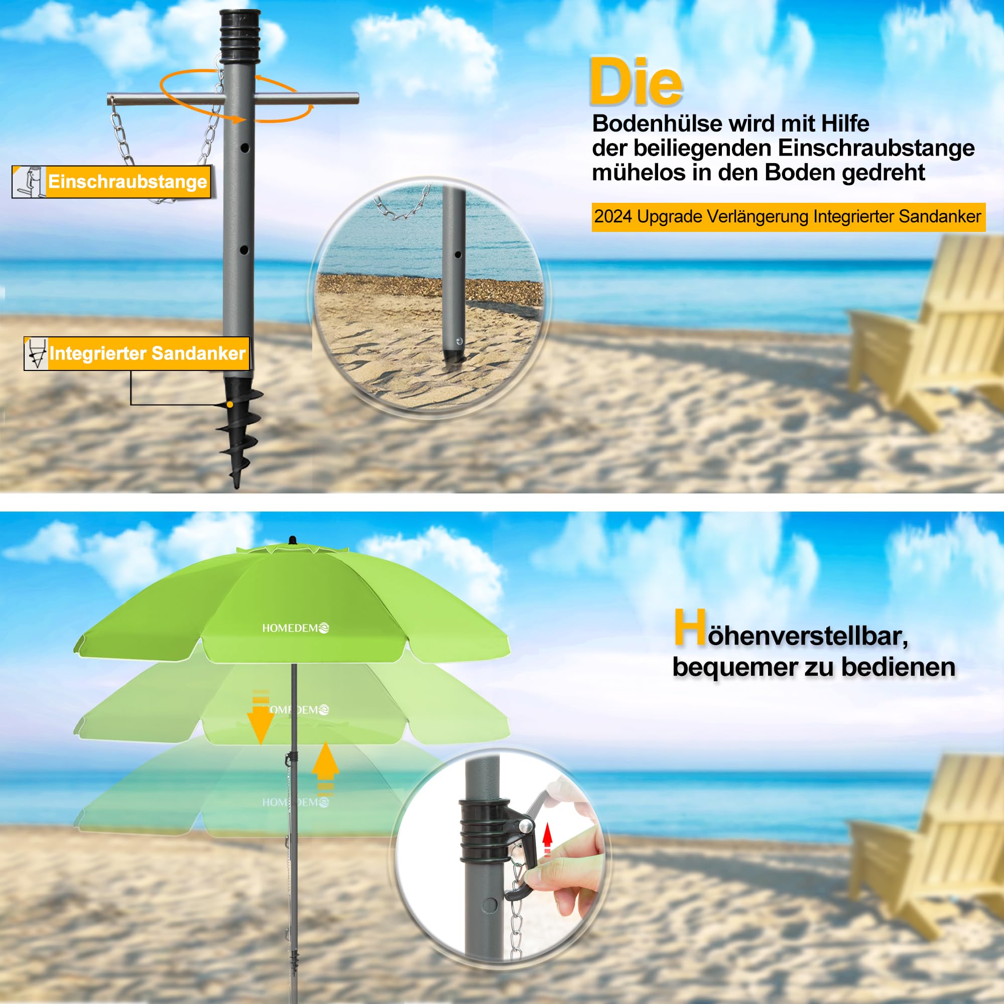 HOMEDEMO Strandschirm für draußen sonnenschirm