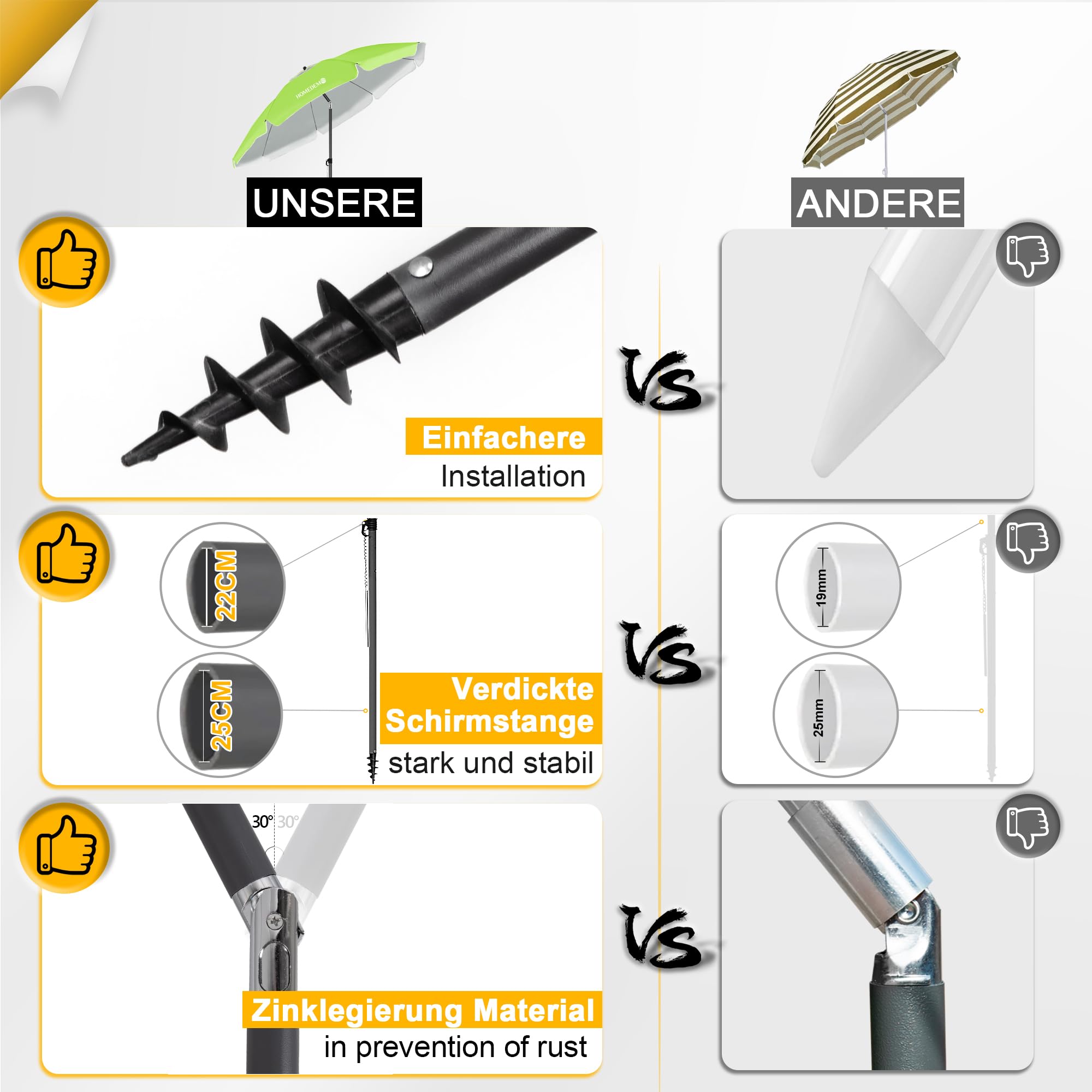 HOMEDEMO Strandschirm für draußen sonnenschirm