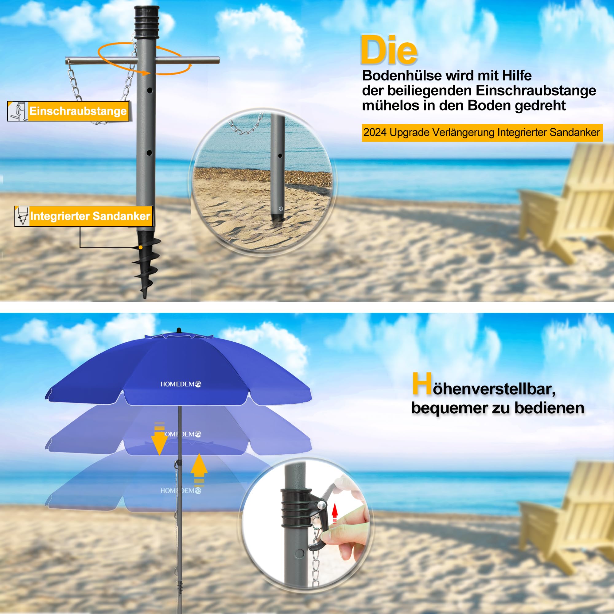 HOMEDEMO Strandschirm für draußen sonnenschirm