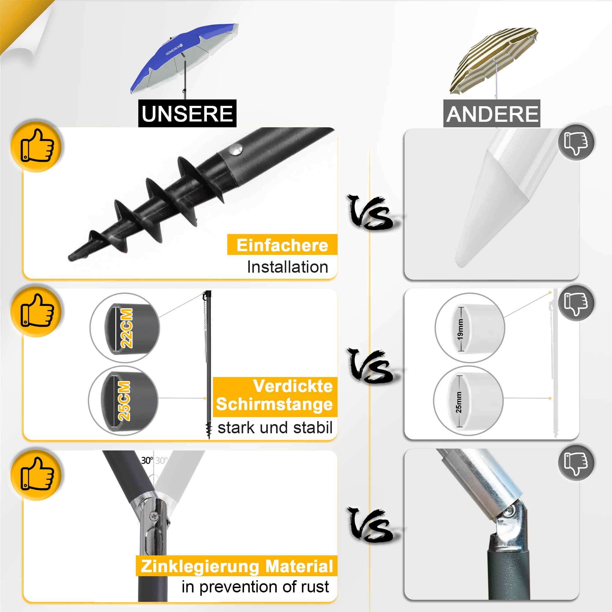 HOMEDEMO Strandschirm für draußen sonnenschirm