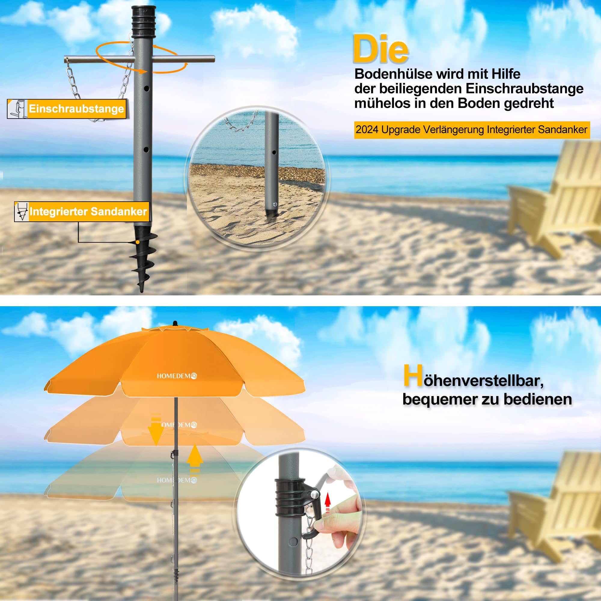 HOMEDEMO Strandschirm für draußen sonnenschirm