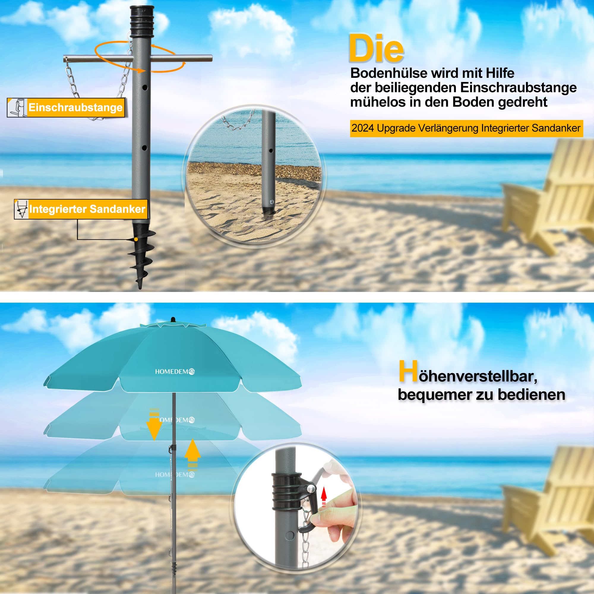 HOMEDEMO Strandschirm für draußen sonnenschirm