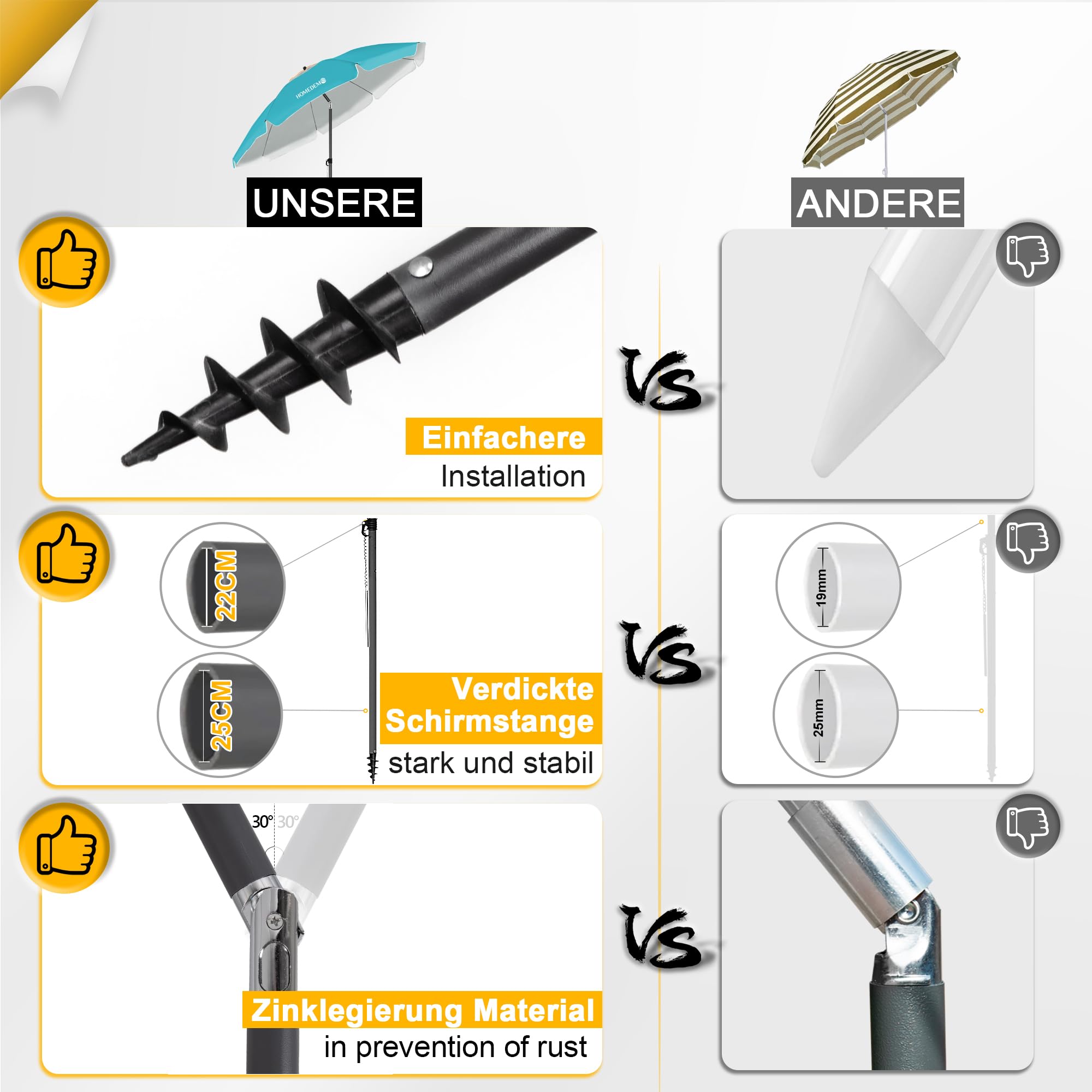 HOMEDEMO Strandschirm für draußen sonnenschirm