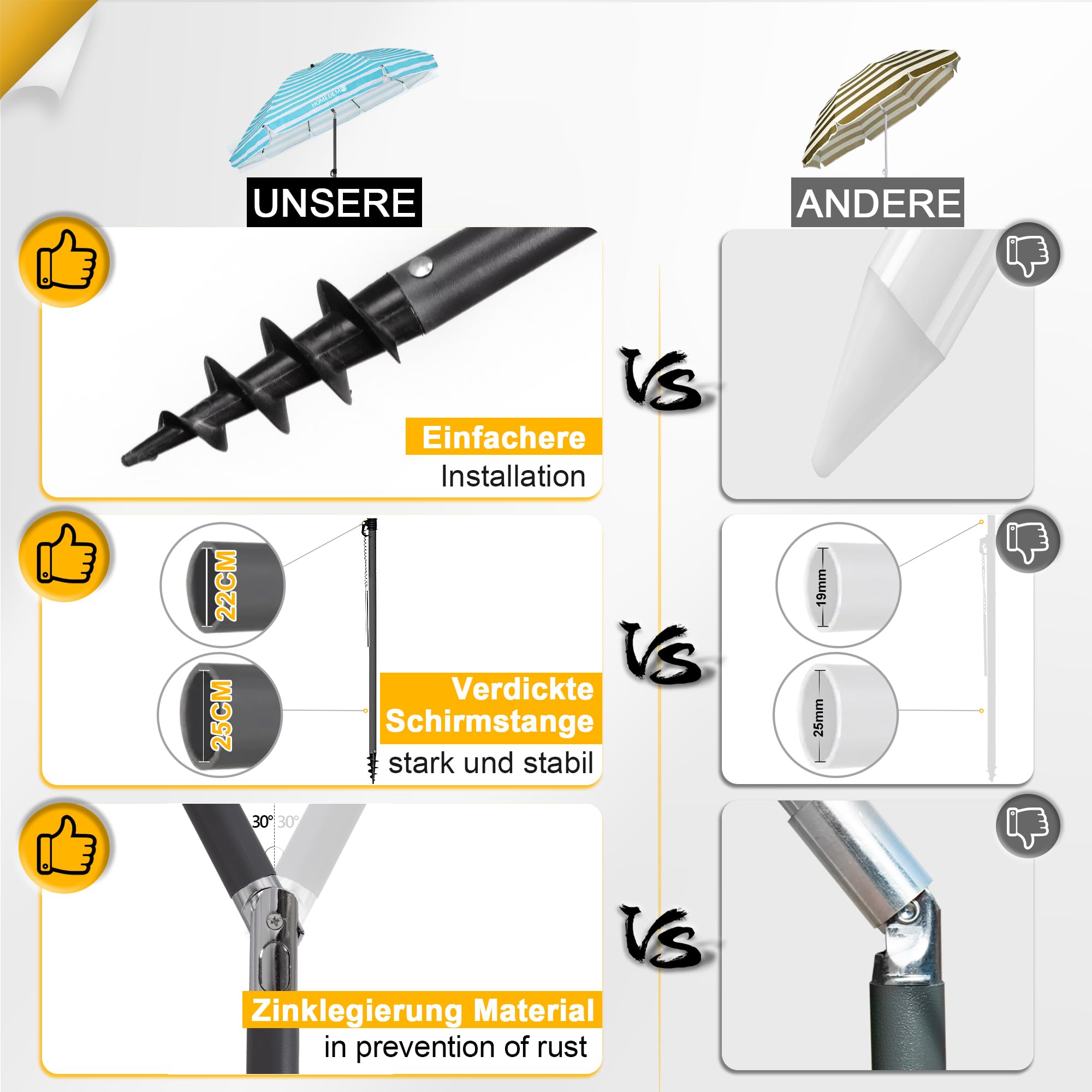 HOMEDEMO Strandschirm für draußen sonnenschirm