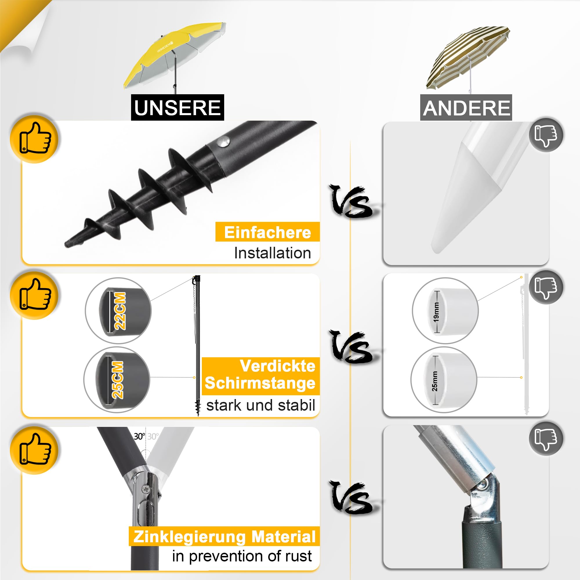 HOMEDEMO Strandschirm für draußen sonnenschirm
