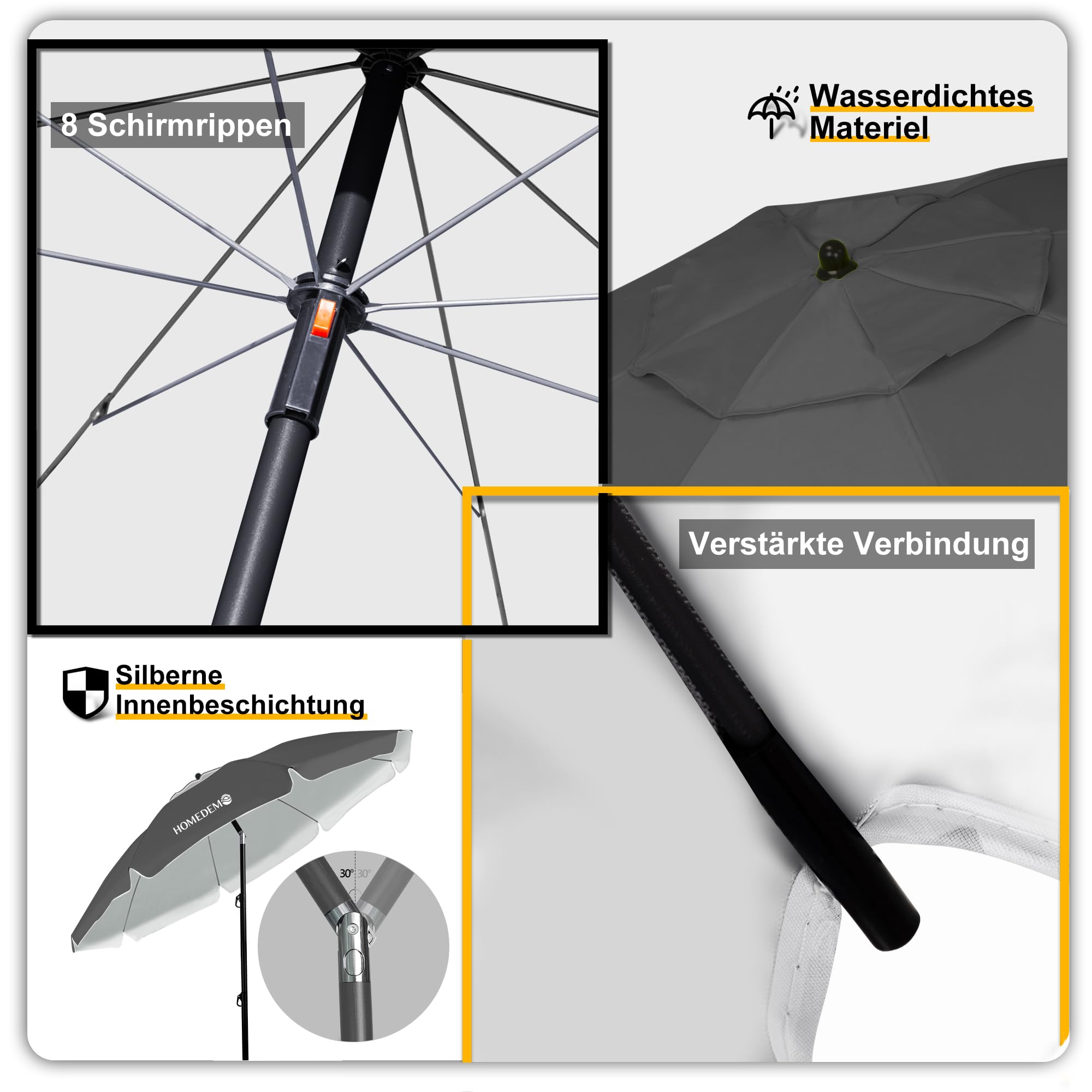HOMEDEMO Groß Faltbarer Strandschirm Sonnenschirm Strand windfest 217cm