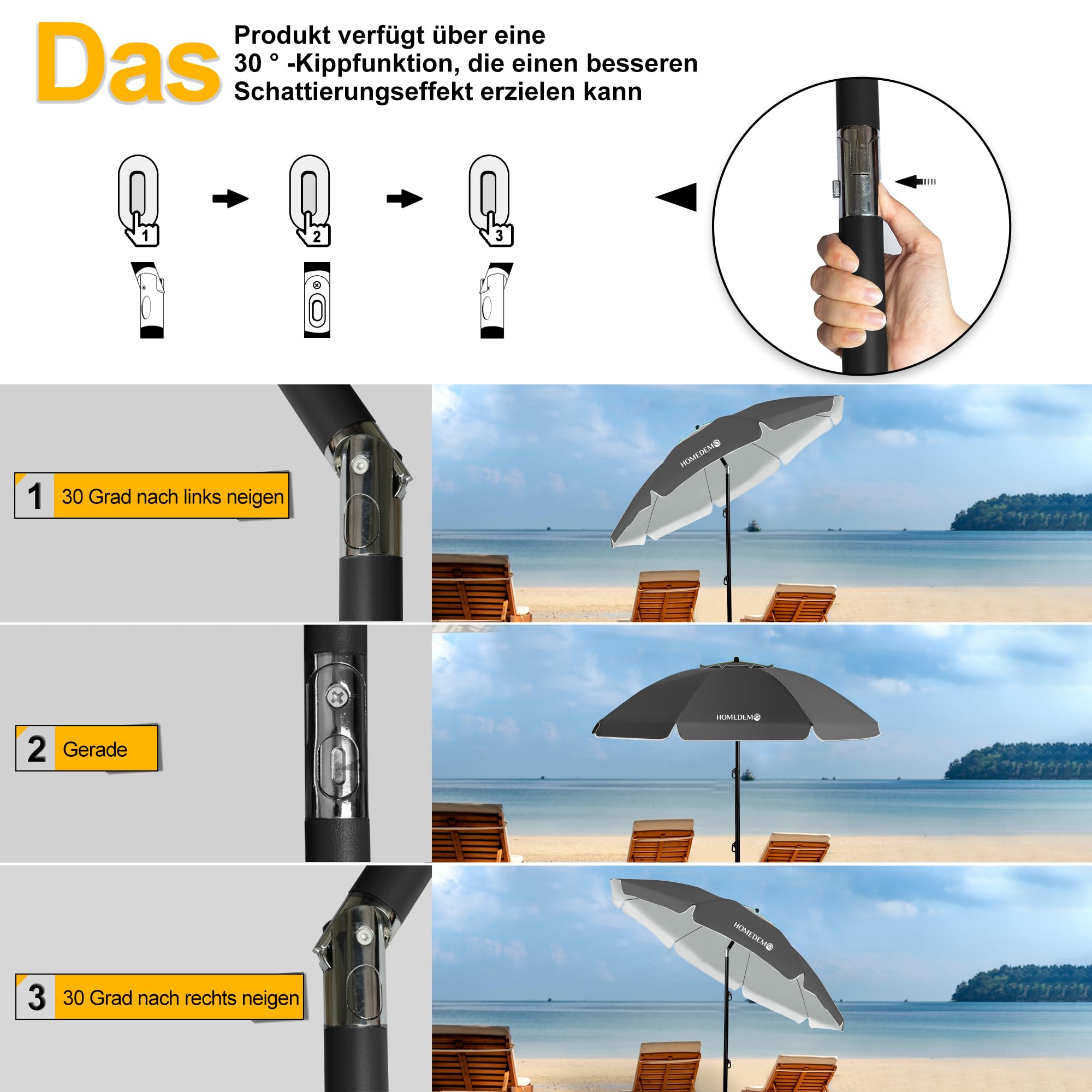 HOMEDEMO Groß Faltbarer Strandschirm Sonnenschirm Strand windfest 217cm