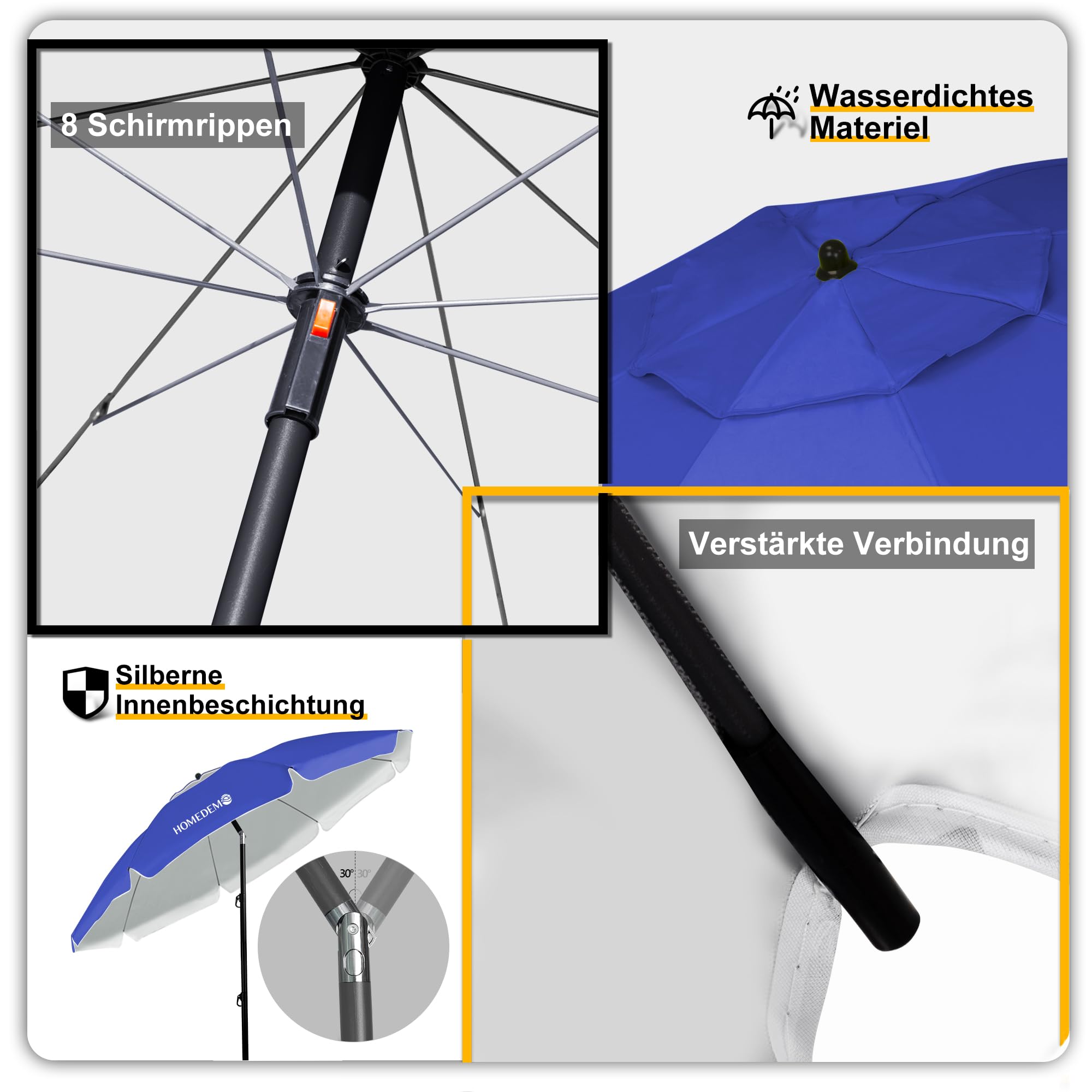 HOMEDEMO Groß Faltbarer Strandschirm Sonnenschirm Strand windfest 217cm