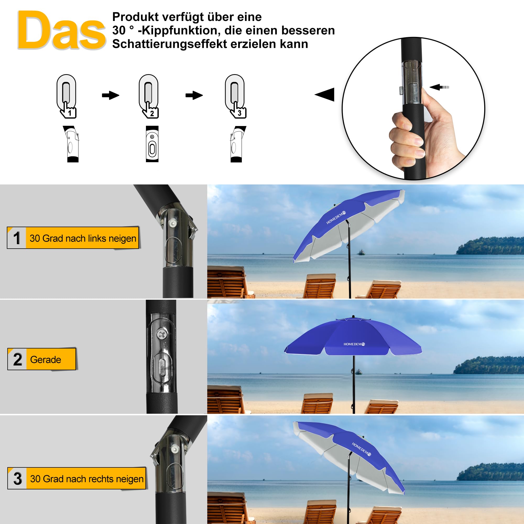HOMEDEMO Groß Faltbarer Strandschirm Sonnenschirm Strand windfest 217cm