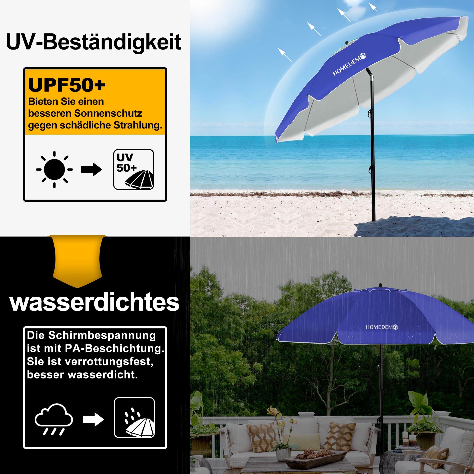 HOMEDEMO Groß Faltbarer Strandschirm Sonnenschirm Strand windfest 217cm