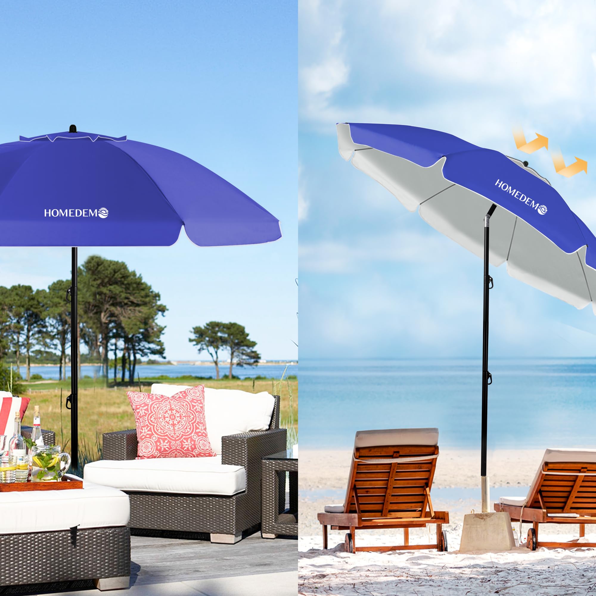 HOMEDEMO Groß Faltbarer Strandschirm Sonnenschirm Strand windfest 217cm