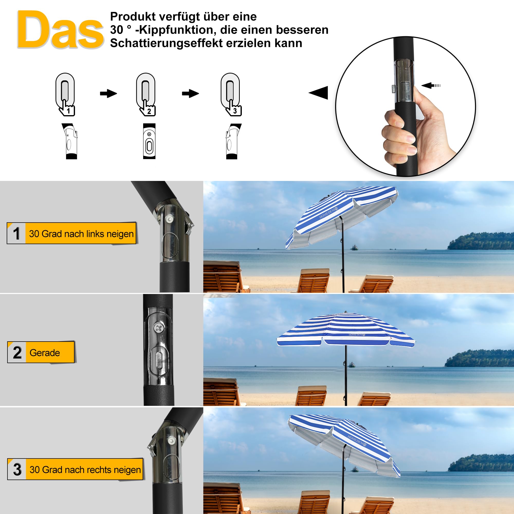 HOMEDEMO Groß Faltbarer Strandschirm Sonnenschirm Strand windfest 217cm